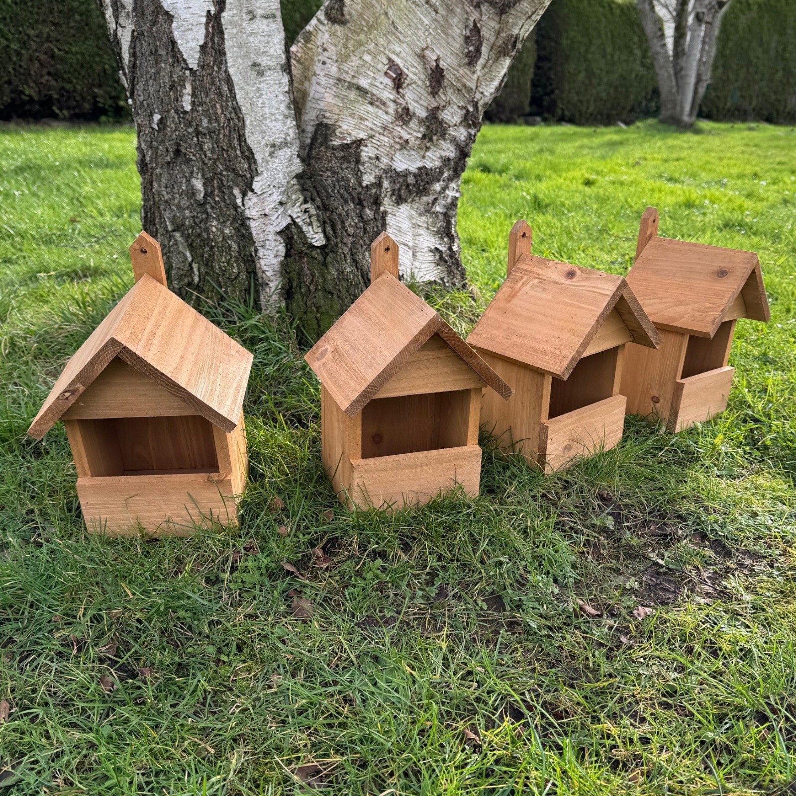 Large Wooden Robin Bird House Nest Box for Wild Garden Birds Wildlife (Set of 4)