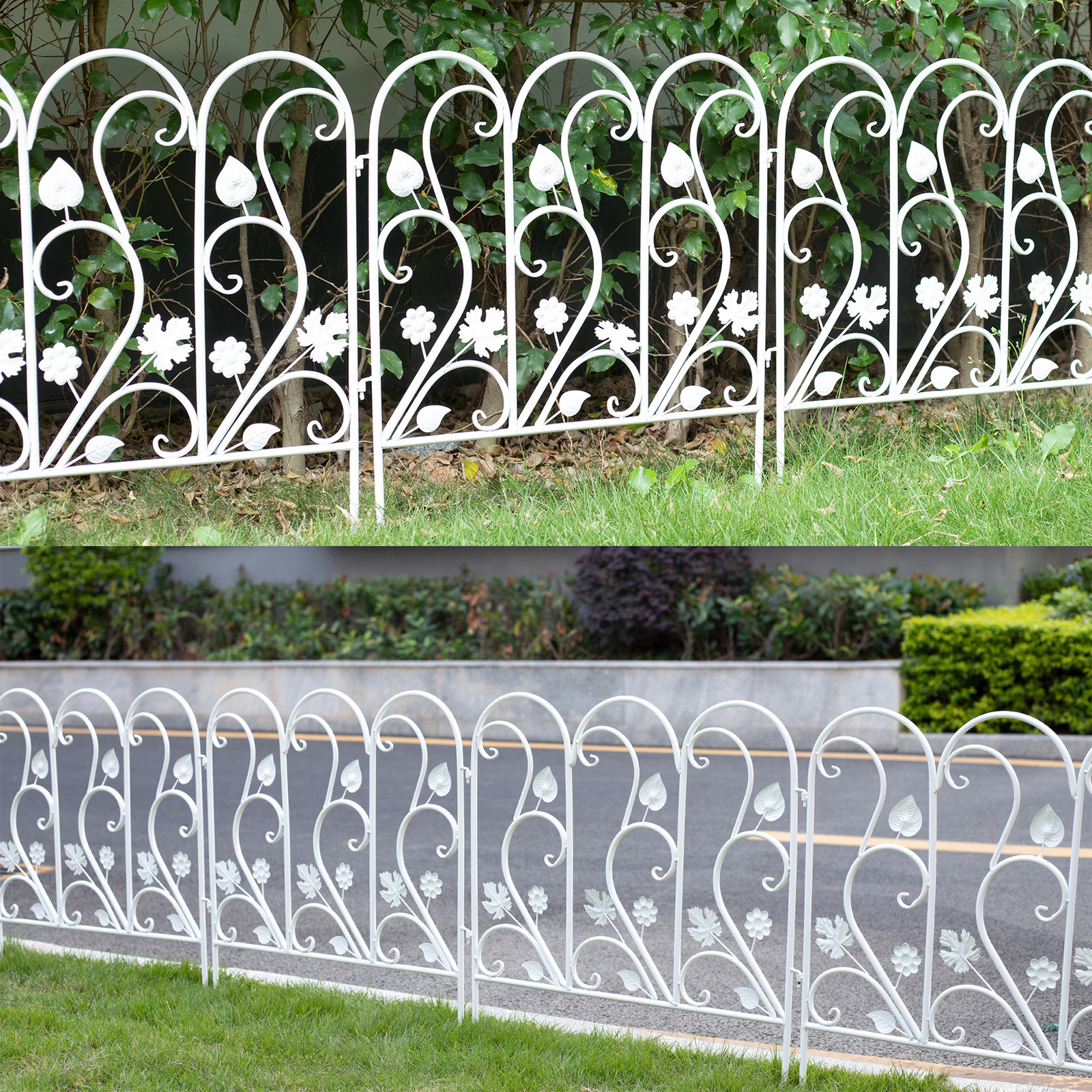 Rustproof Garden Fence 5 Panels Metal Wrought Iron Railings Decorative Fencing