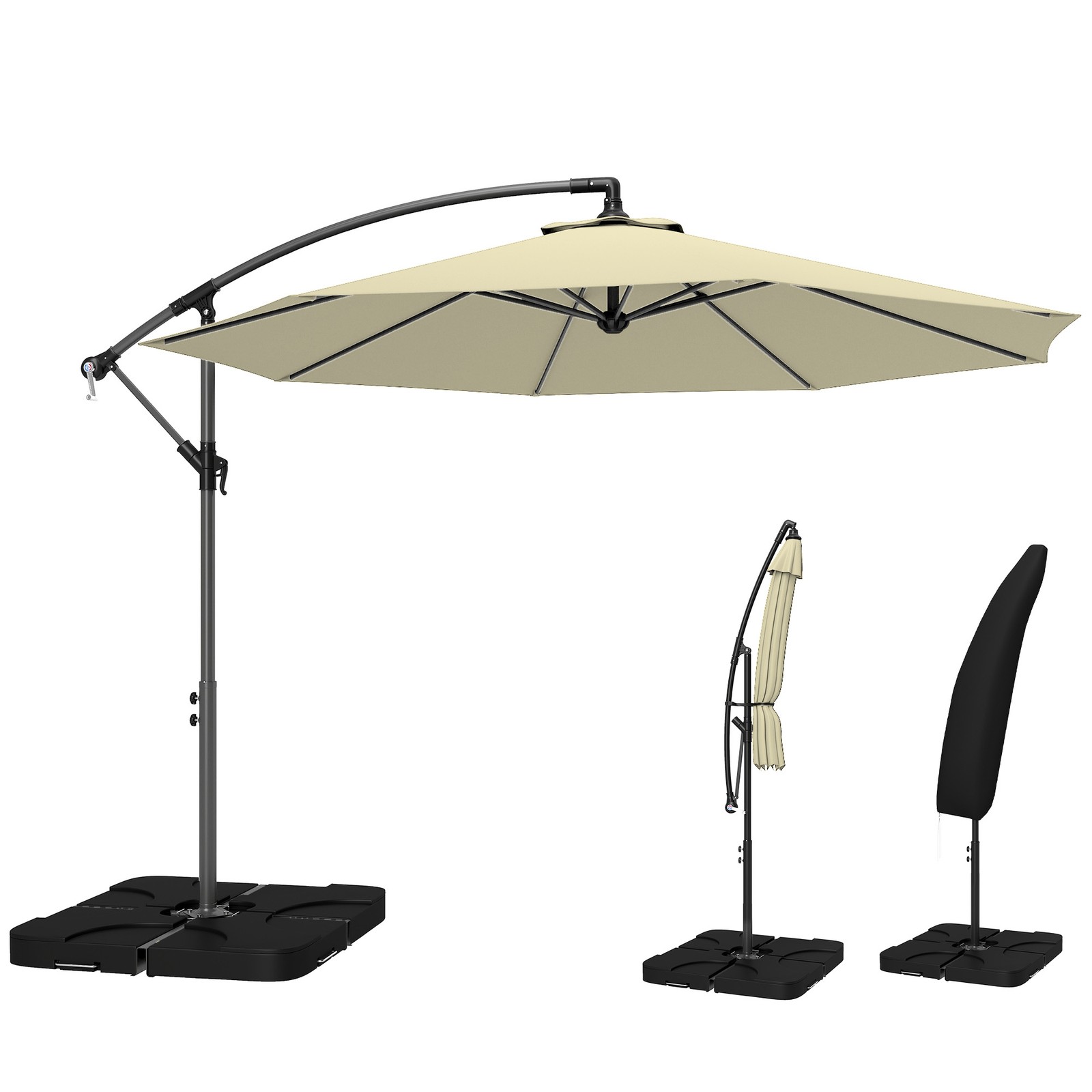 Outsunny 3(m) Banana Parasol Cantilever Umbrella Garden w/ Base Weights