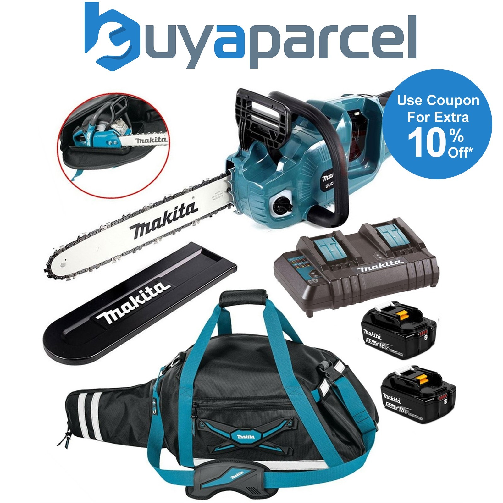 Makita DUC353CT2 Twin 18v / 36v LXT Cordless 35cm Chainsaw 2x5ah + Carry Bag