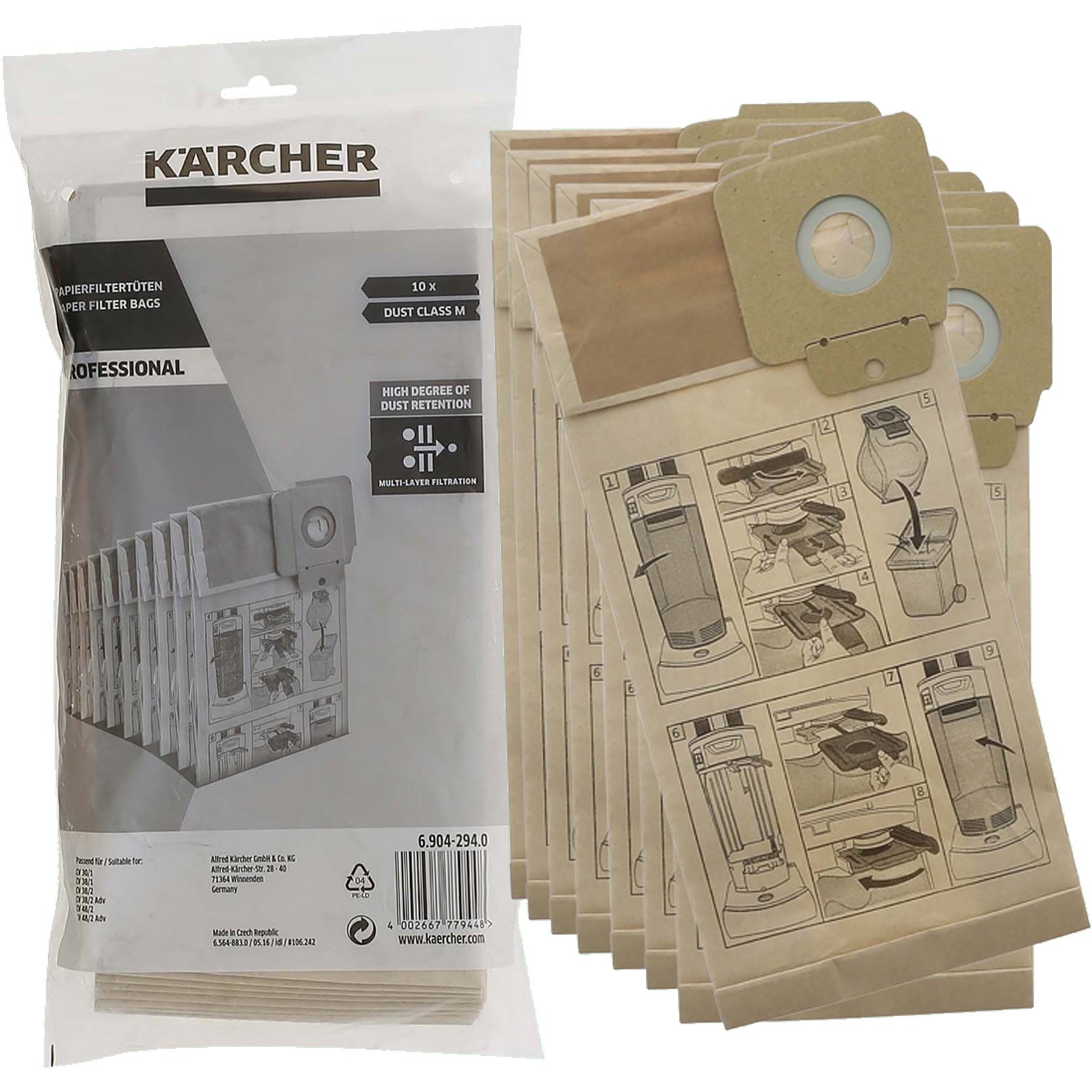 Karcher Paper Dust Filtration Bags CV30 Vacuum Cleaners CV38 CV48 Pack of 10