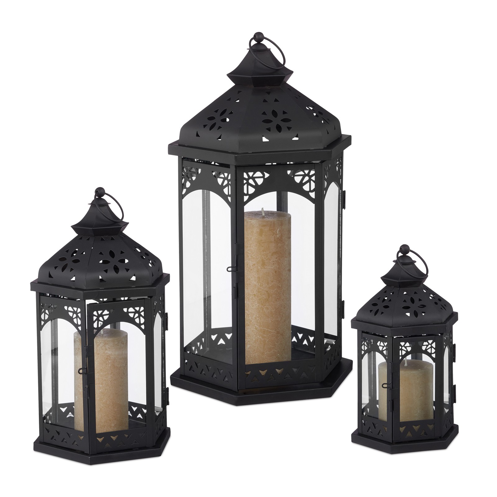 Lantern set Vintage Candle Holders Outdoor Light Fixtures Retro Garden Lanterns