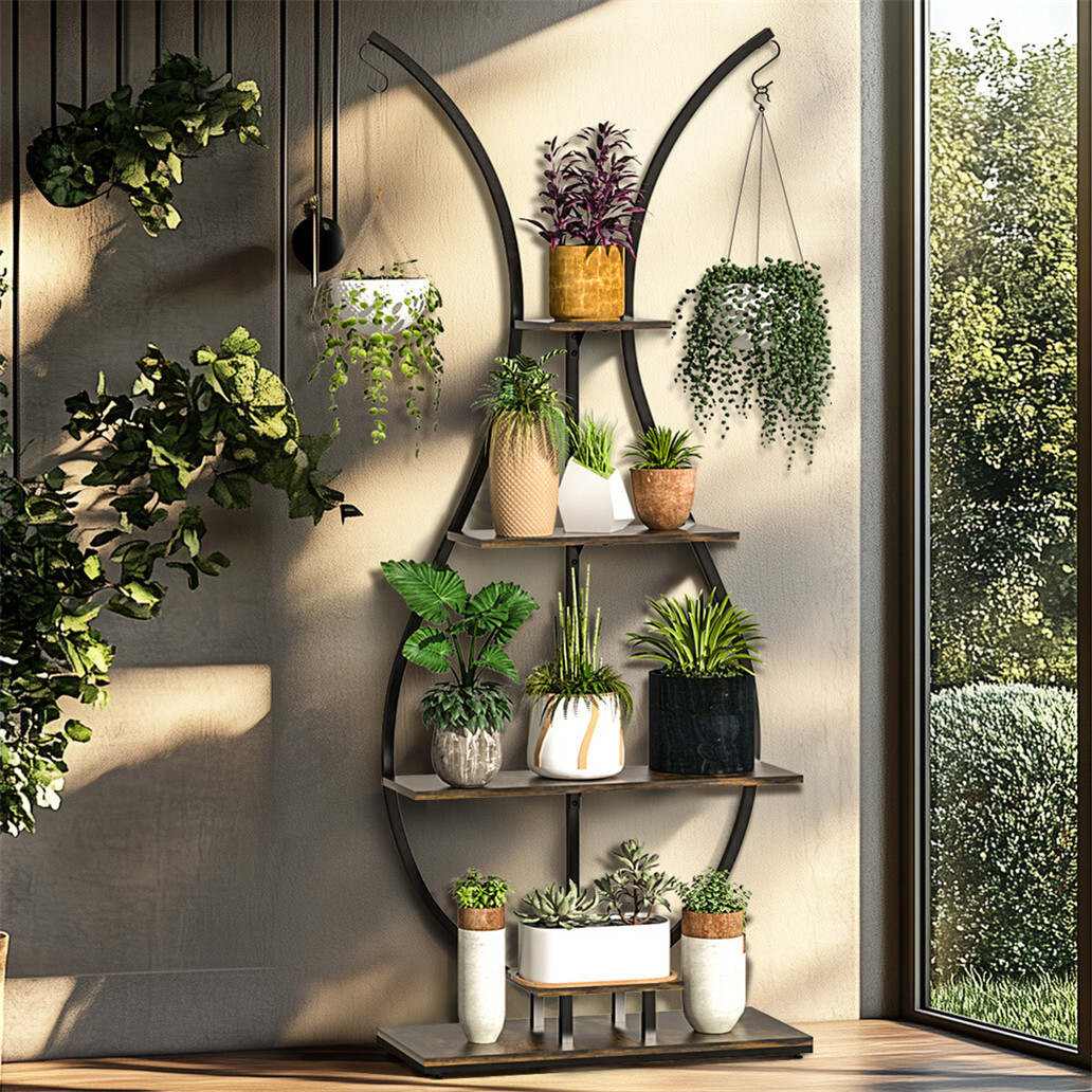 Large Metal Plant Stand Vase Shape Ladder Flower Shelf Bonsai Pot Holder Storage