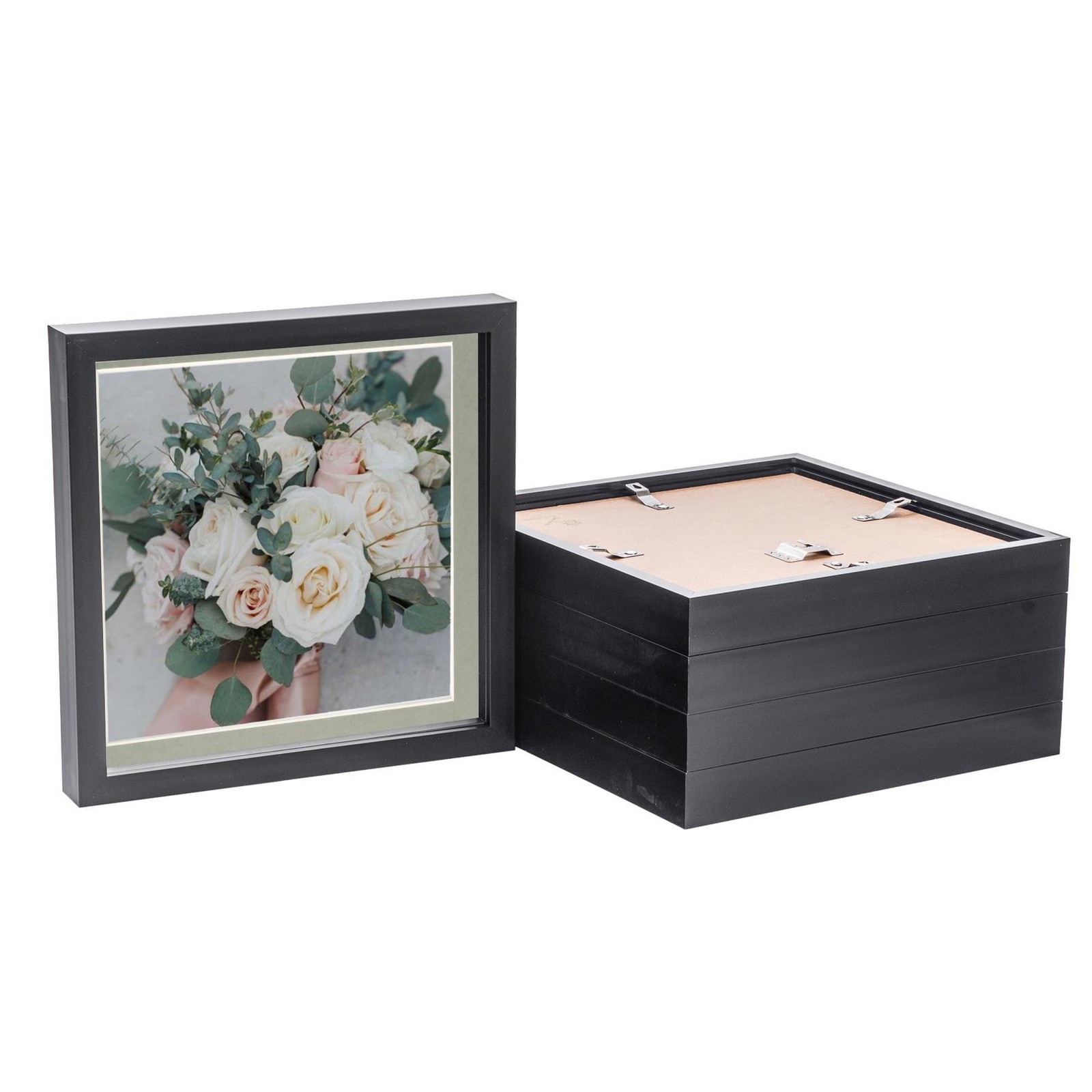 5x 3D Box Photo Frames Picture Display 10 x 10" with 8 x 8" Mount Black/Grey