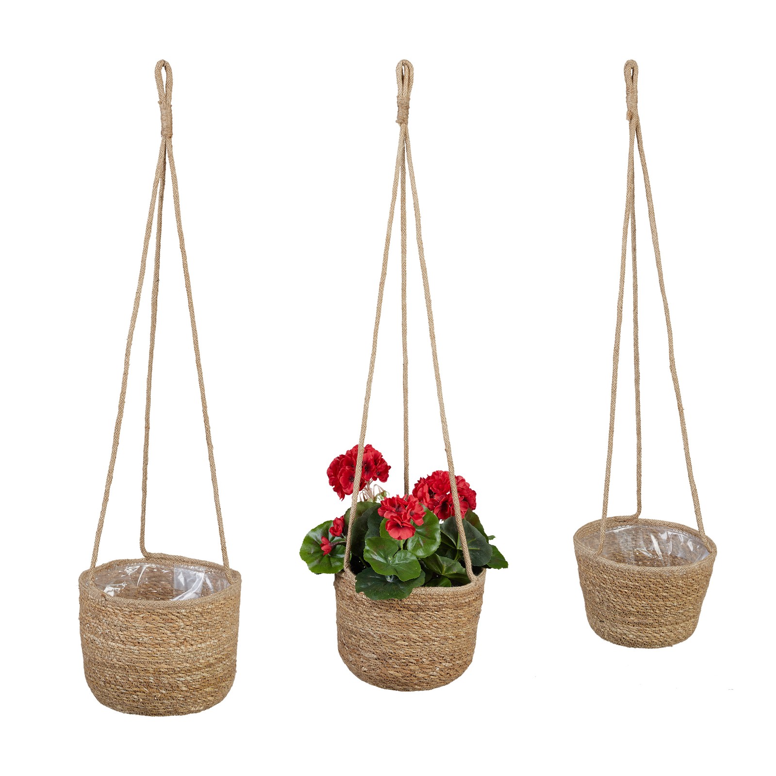 Hanging flowerpot woven plant pots round seagrass planters Lightweight 3 sizes