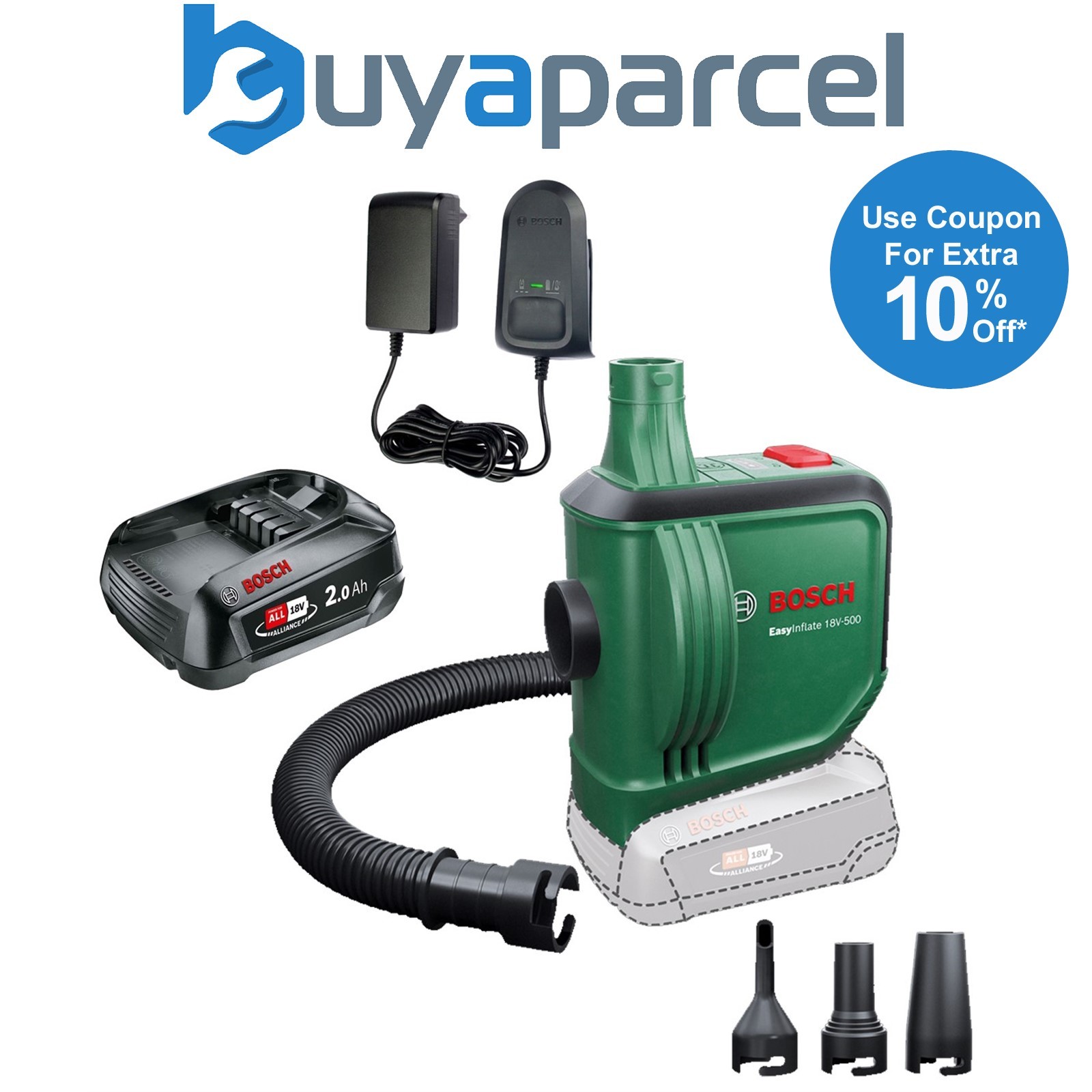 Bosch EasyInflate 18v 18V-500 Cordless Volume Air Pump Inflator 1x 2.0Ah Battery