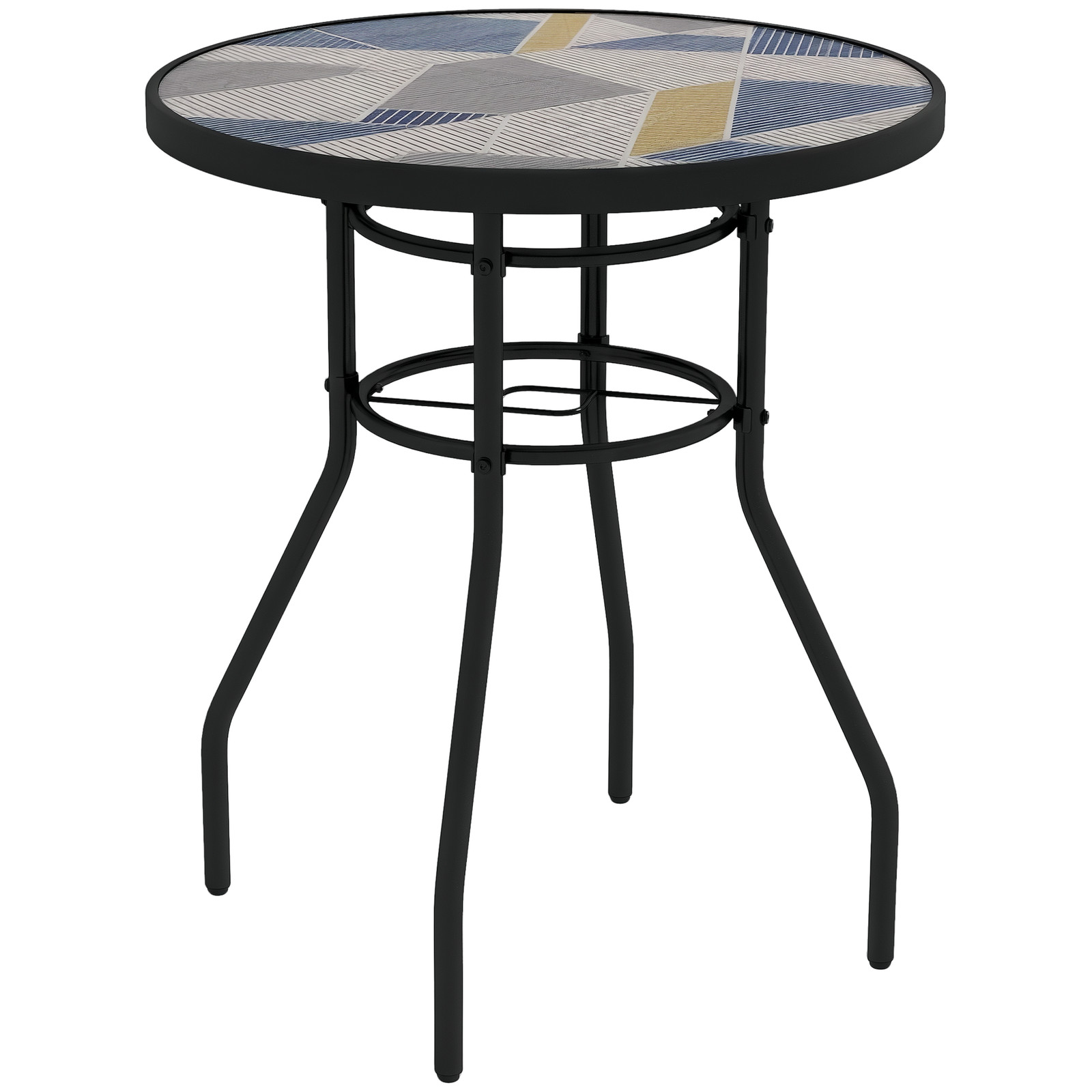 Outsunny Garden Table with Glass Printed Design for Outdoor, Multicolour