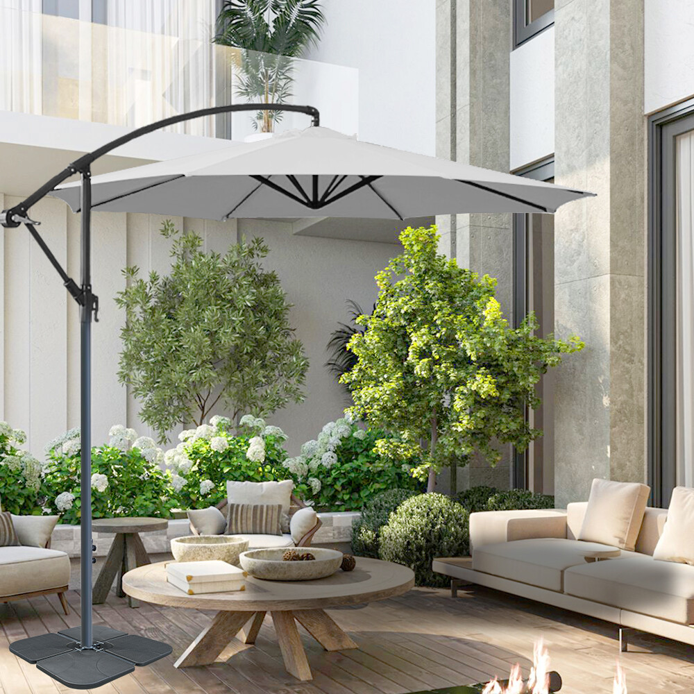 3M Garden Banana Parasol Sun Shade Patio Cantilever Hanging Umbrella Grey