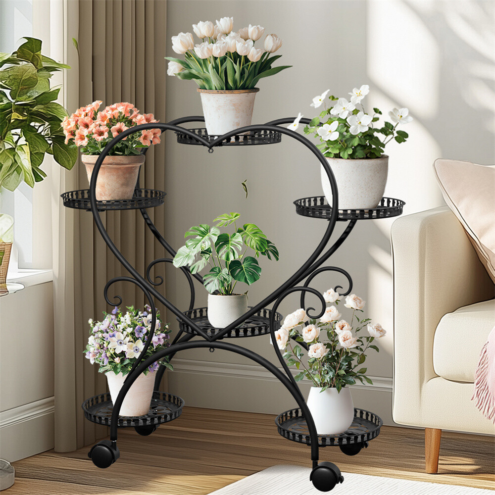Rust-proof Black Metal Plant Stand Trolley Home Garden Flower Shelf Green Haven