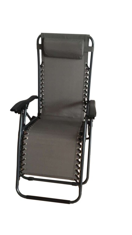 Zero Gravity Garden Chair Grey Black Relaxer Lounger Head Rest Pillow SupaGarden