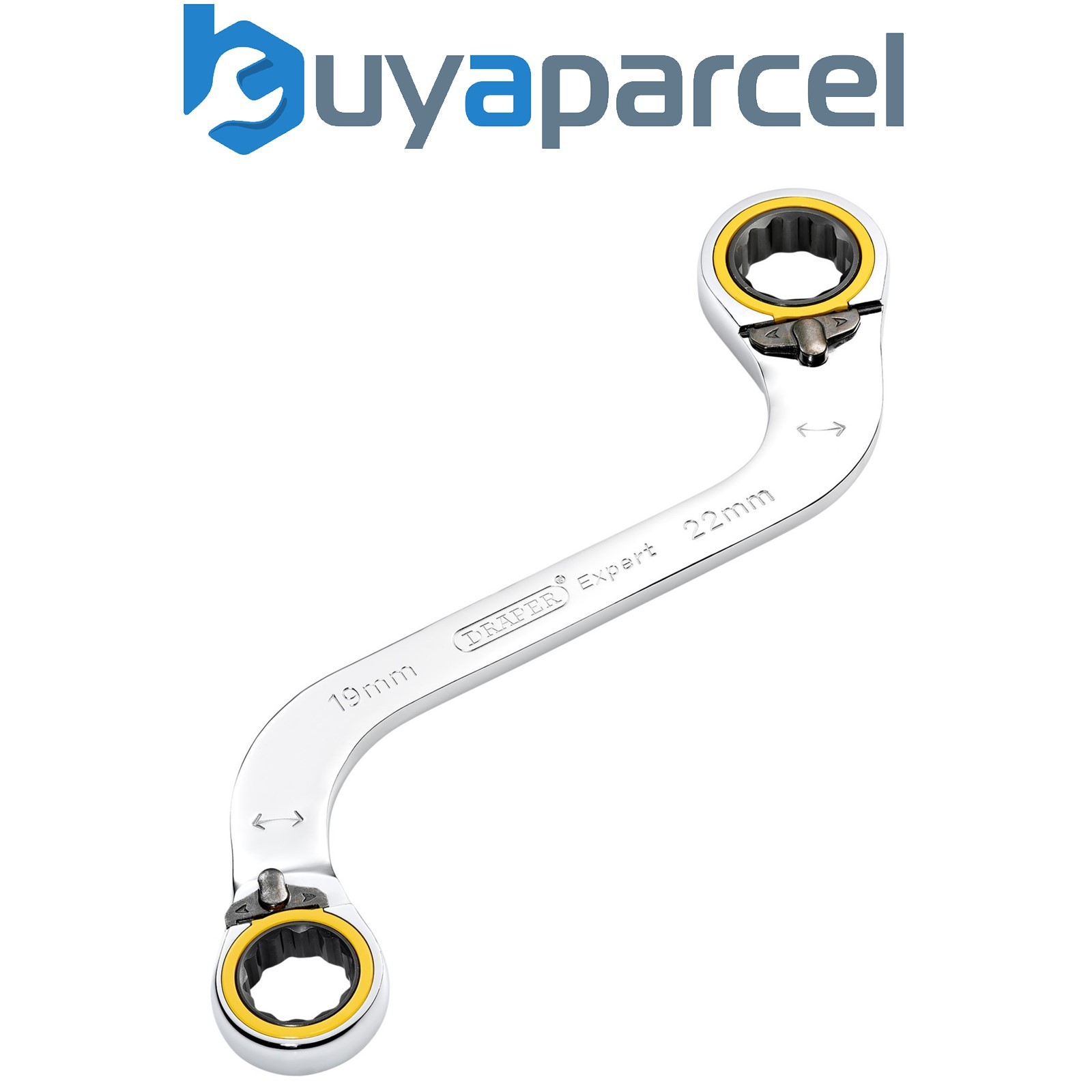 Draper 03946 Draper Expert HI-TORQ Double Ring Ratchet S-Shape Spanner, 19 x 22m