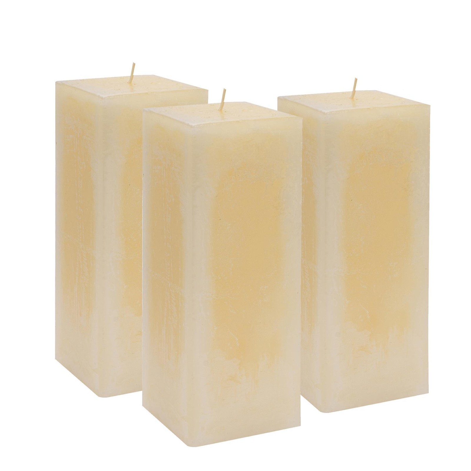 6x Square Vanilla Pillar Candles Large Scented Single Wick 110 Hours Cream