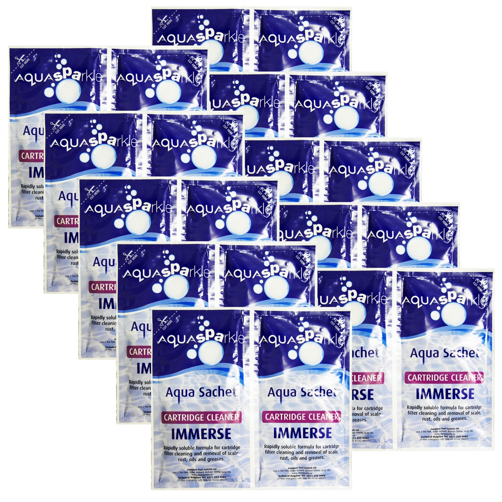 20 x AquaSparkle Immerse Hot tub Filter Cleaner Sachets Spa Brite Cartridge