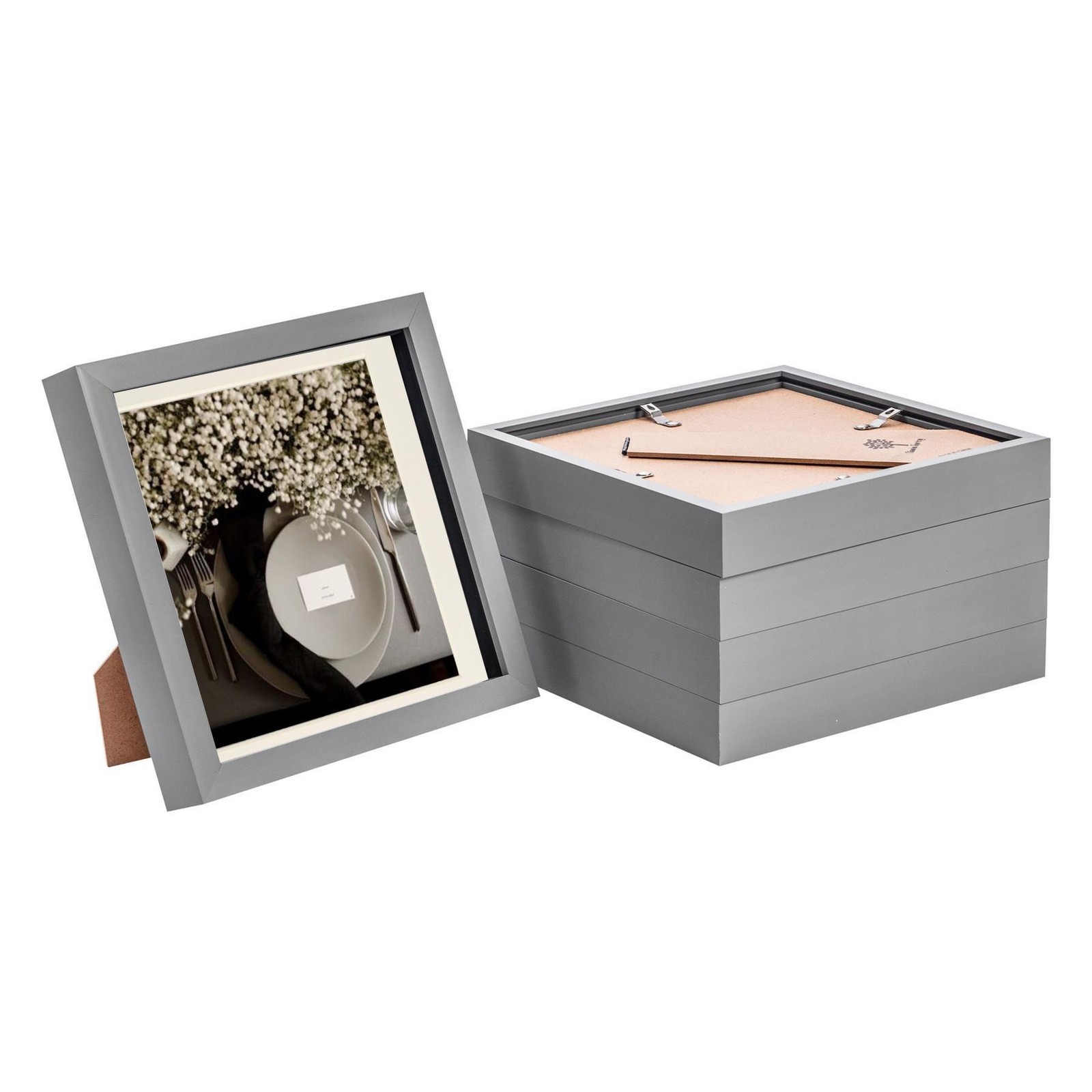 5x 3D Box Photo Frames Picture Display 8 x 8" with 6 x 6" Mount Grey/Ivory