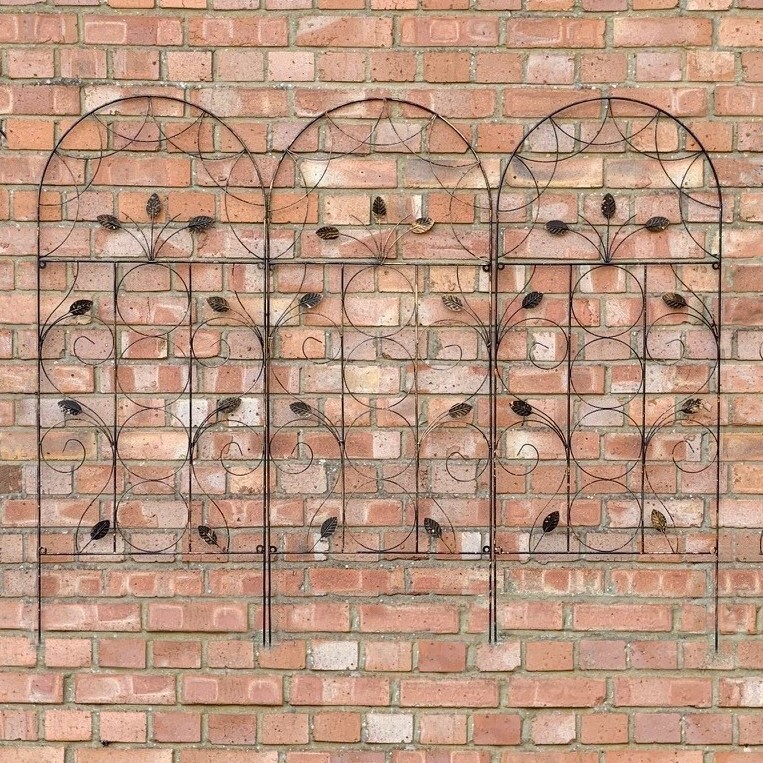 Metal Trellis Garden Plant Support Leaf Design (120cm x 50cm) - Set of 3