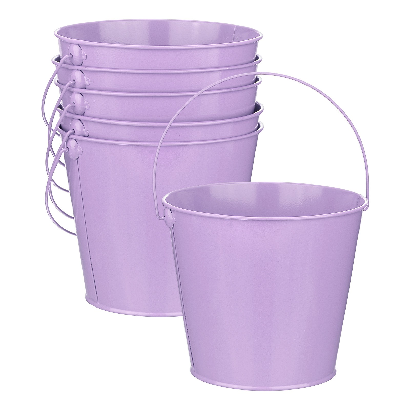 6-Pack Small Metal Bucket with Handle, 15x13cm Galvanized Buckets[Light Purple]