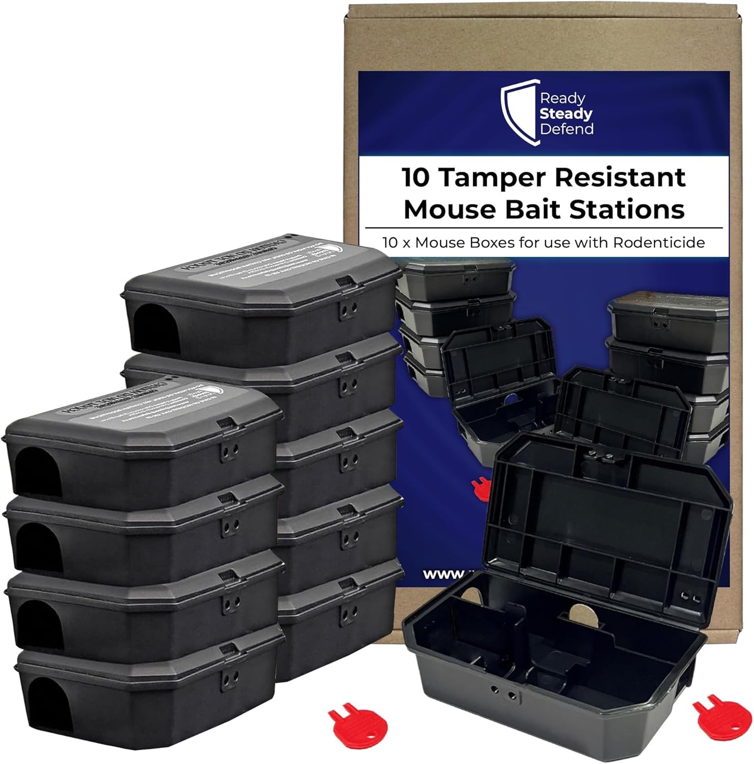 Empty Mouse Boxes Pack of 10, Durable Plastic Mouse Bait Box for Rodent Control