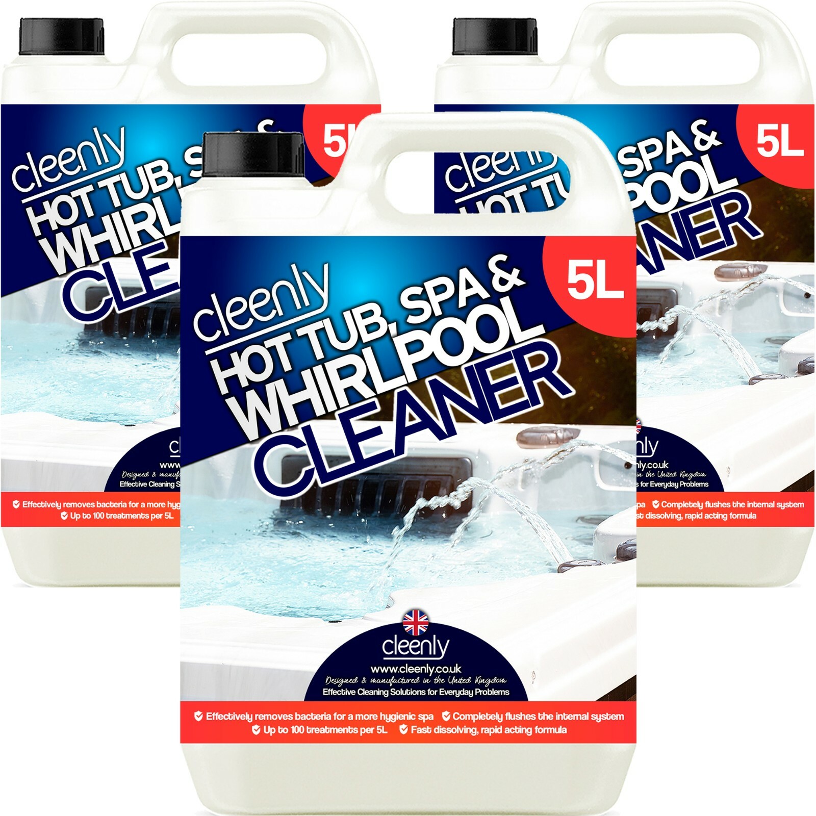 Cleenly Hot Tub Spa Whirlpool Cleaner Hygienic Cleaning Chemical 3 x 5L