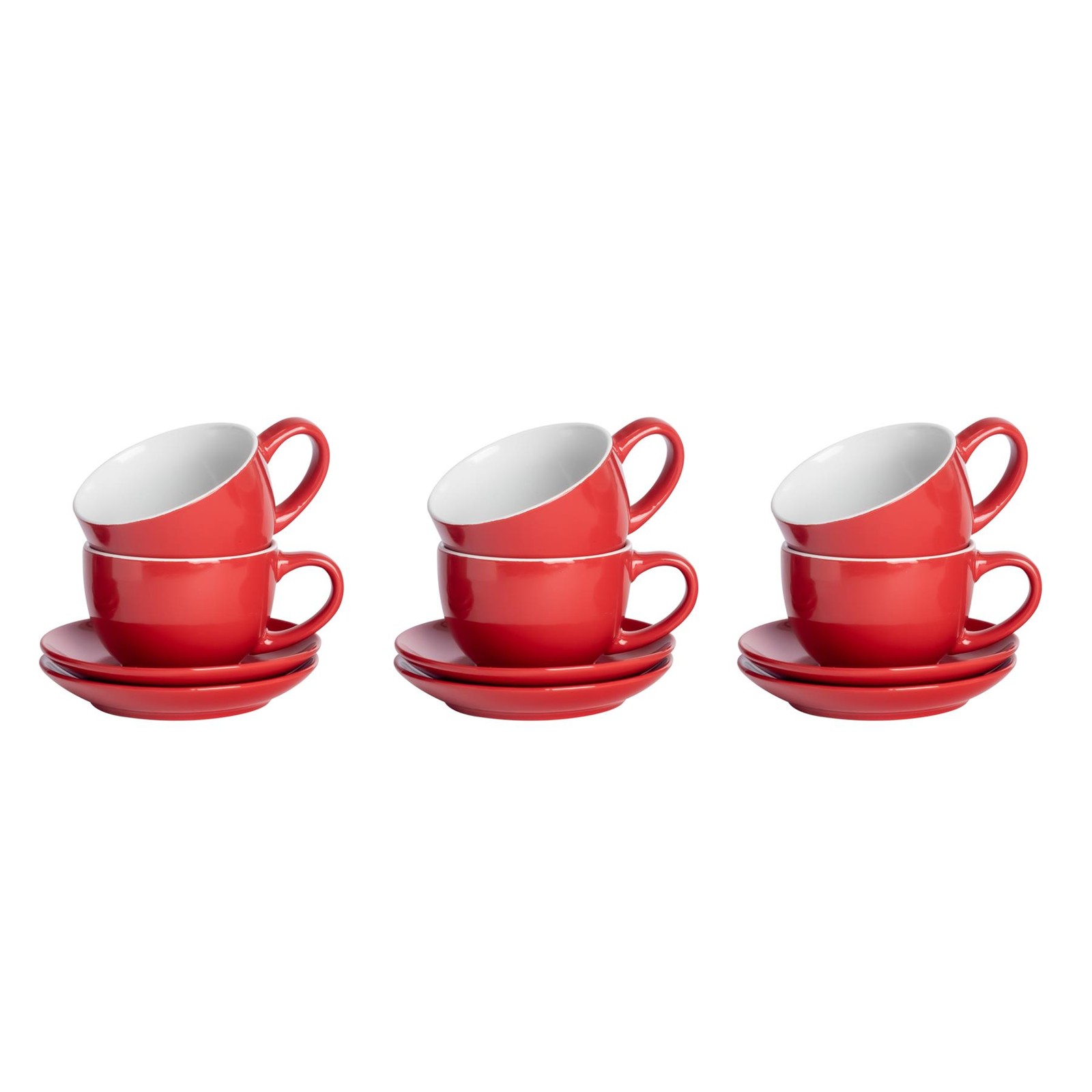 6x 12 Piece Coloured Cappuccino Cup & Saucer Set Tea & Coffee Cups 250ml Red