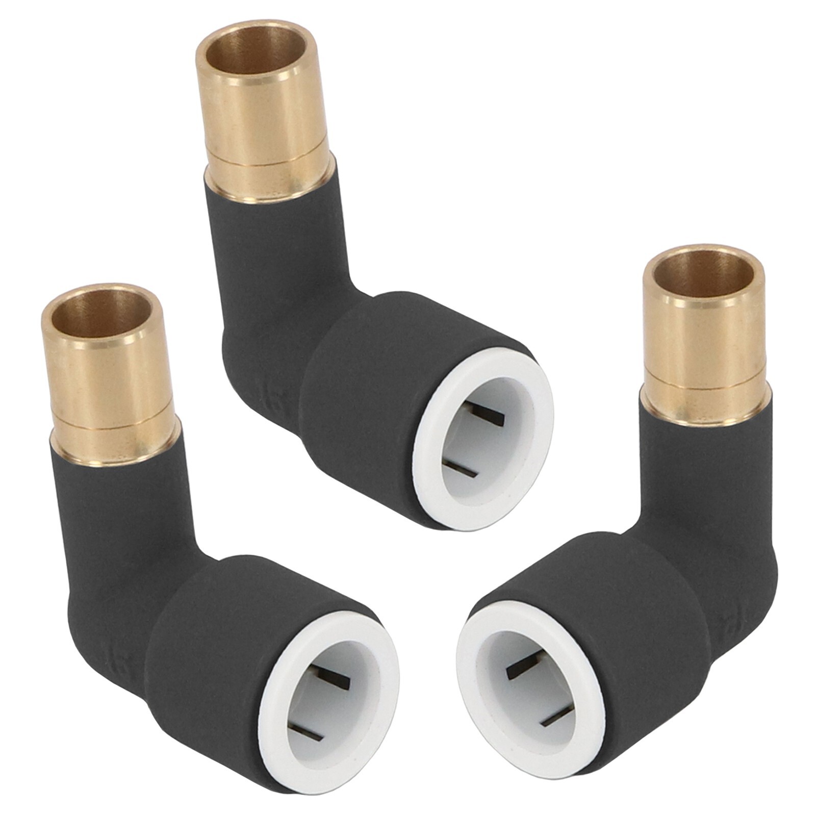 Radiator Valve Reducing Elbow Stem Compression Black 15mm x 15mm Pushfit x 3