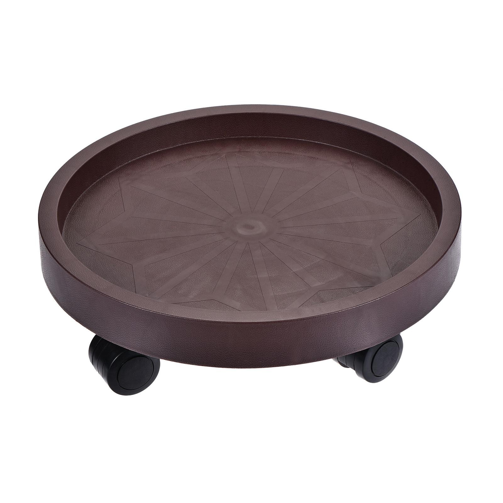 12" Plant Pallet with Wheels Round Plastic Rolling Flowerpot, Brown