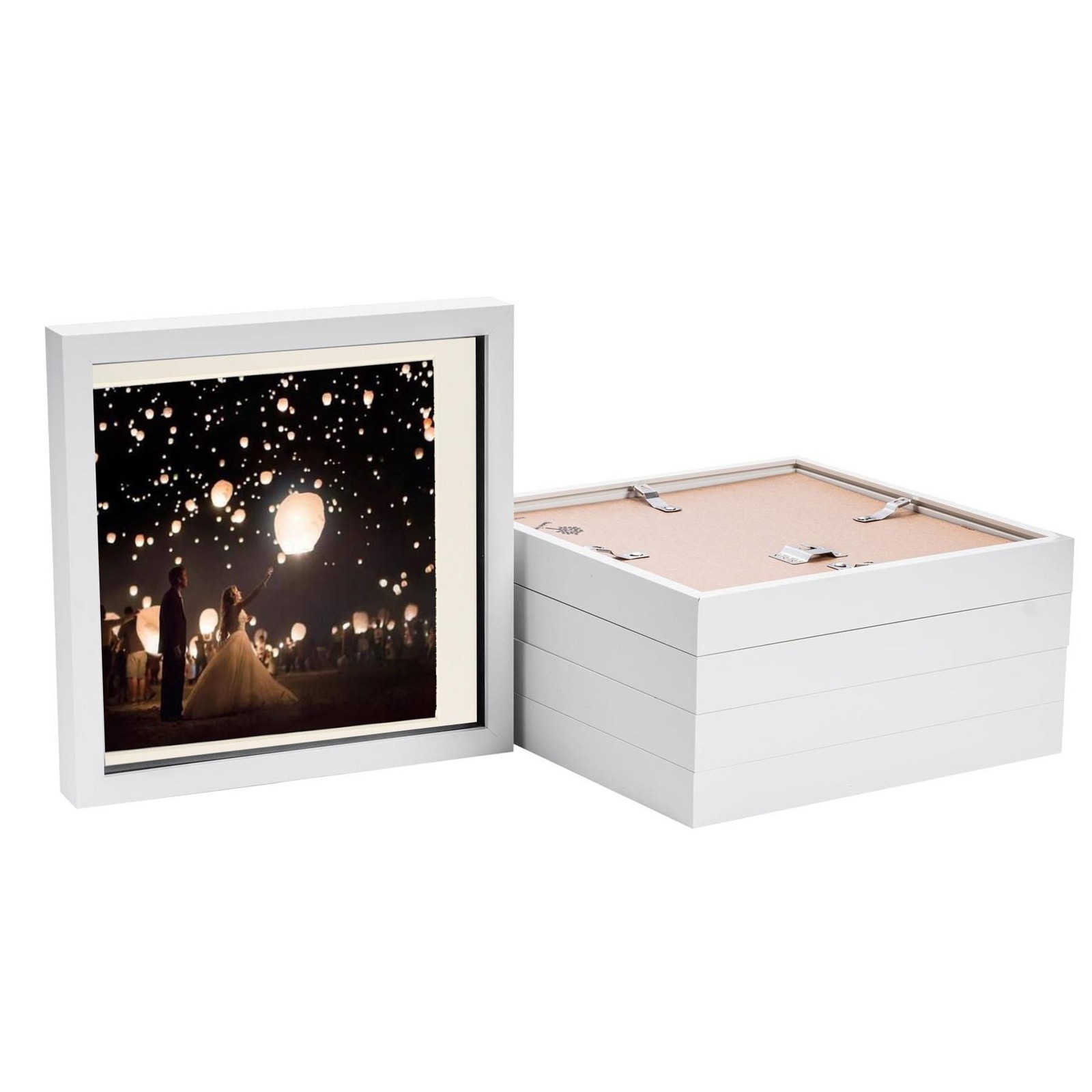 5x 3D Box Photo Frames Picture Display 10 x 10" with 8 x 8" Mount White/Ivory