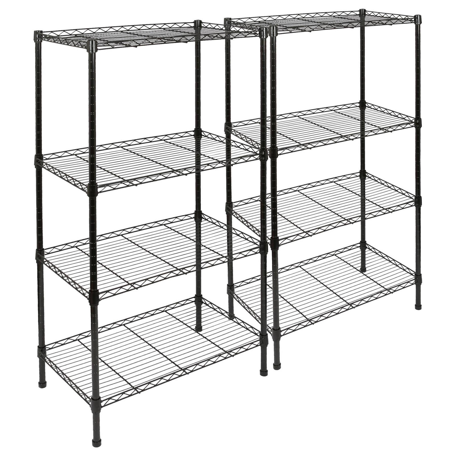 2x 4 Tier Adjustable Wire Shelving Units Black 4 Shelf Garage Storage Racking