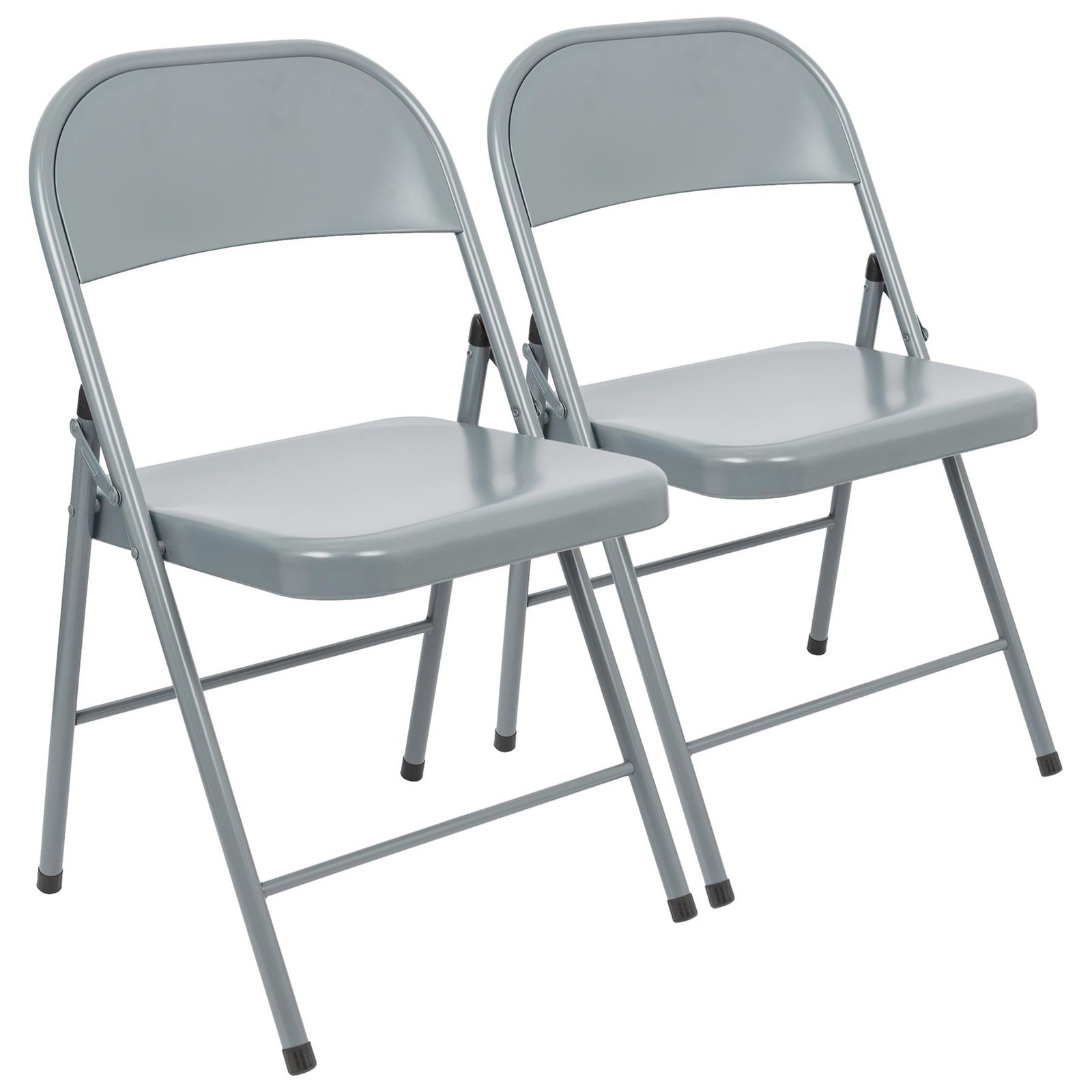 2x Matt Grey Metal Folding Chairs Space-Saving Foldable Office Dining Chair
