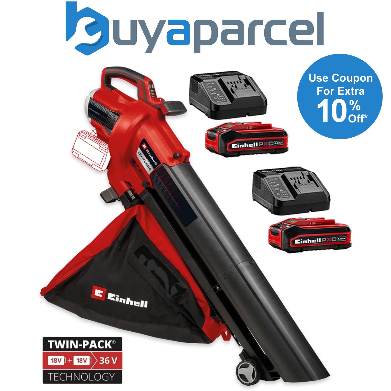 Einhell Twin 18/36v Leaf Blower Vacuum 36/240 Power X-Change VENTURRO + X2 4AH