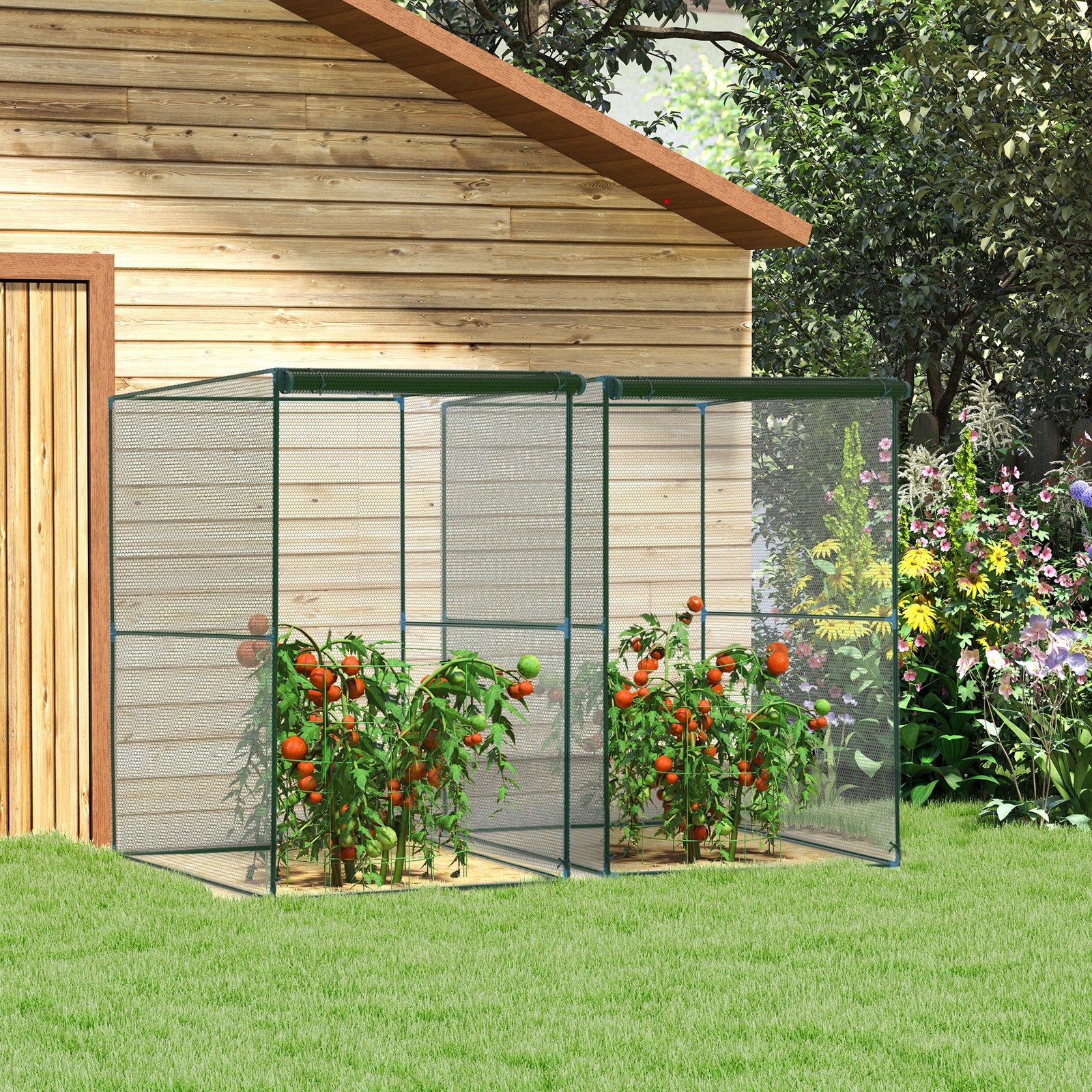 Set of 2 Fruit Cage with Zipped Door, 1.2 x 1.2 x 1.8m, Dark Green