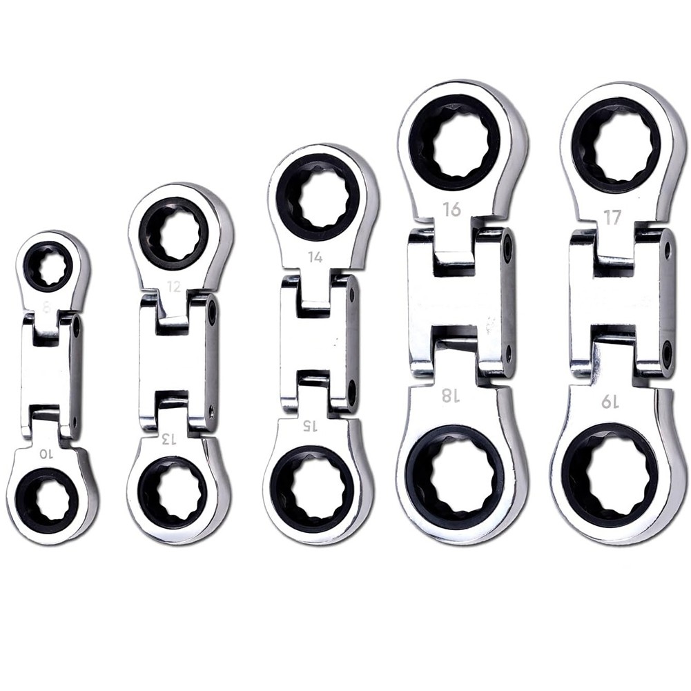 5-Piece Flex-Head Stubby Ratcheting Combination Wrench Set, Wrench Set, 6475