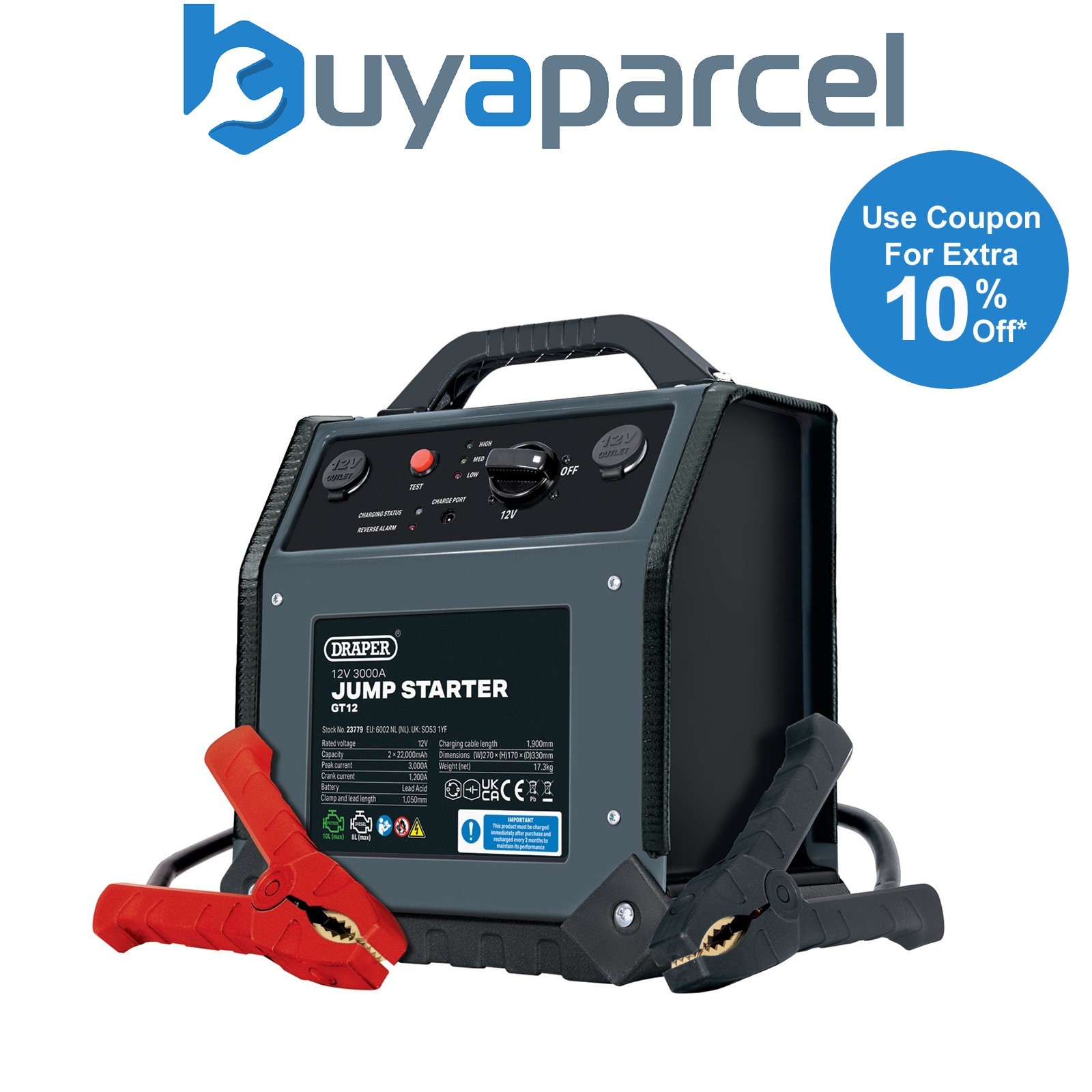 Draper 23779 12V Jump Starter, 3000A