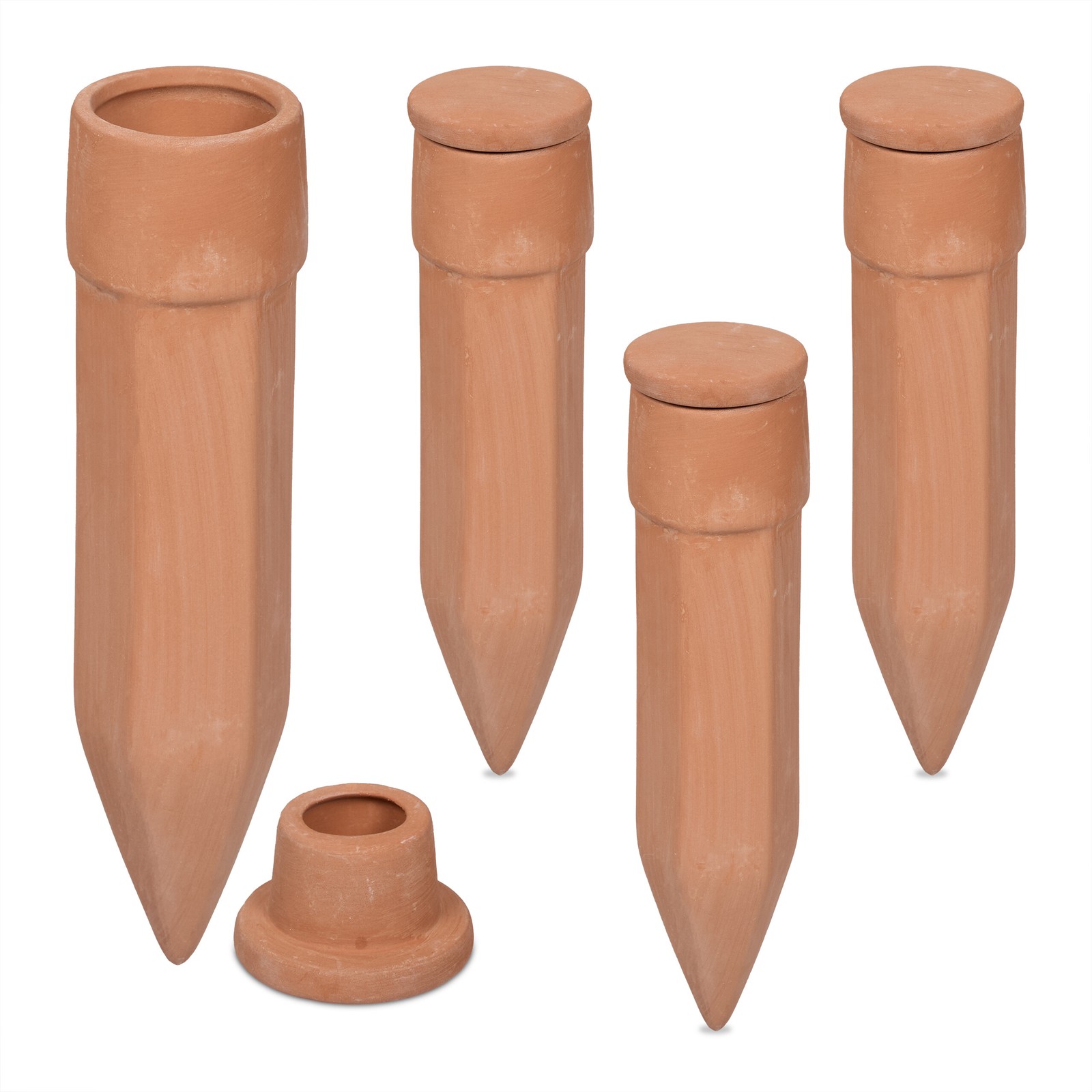 Clay Watering Stakes Cones Plant Waterers Lid Spikes Garden Ceramic Set of 4