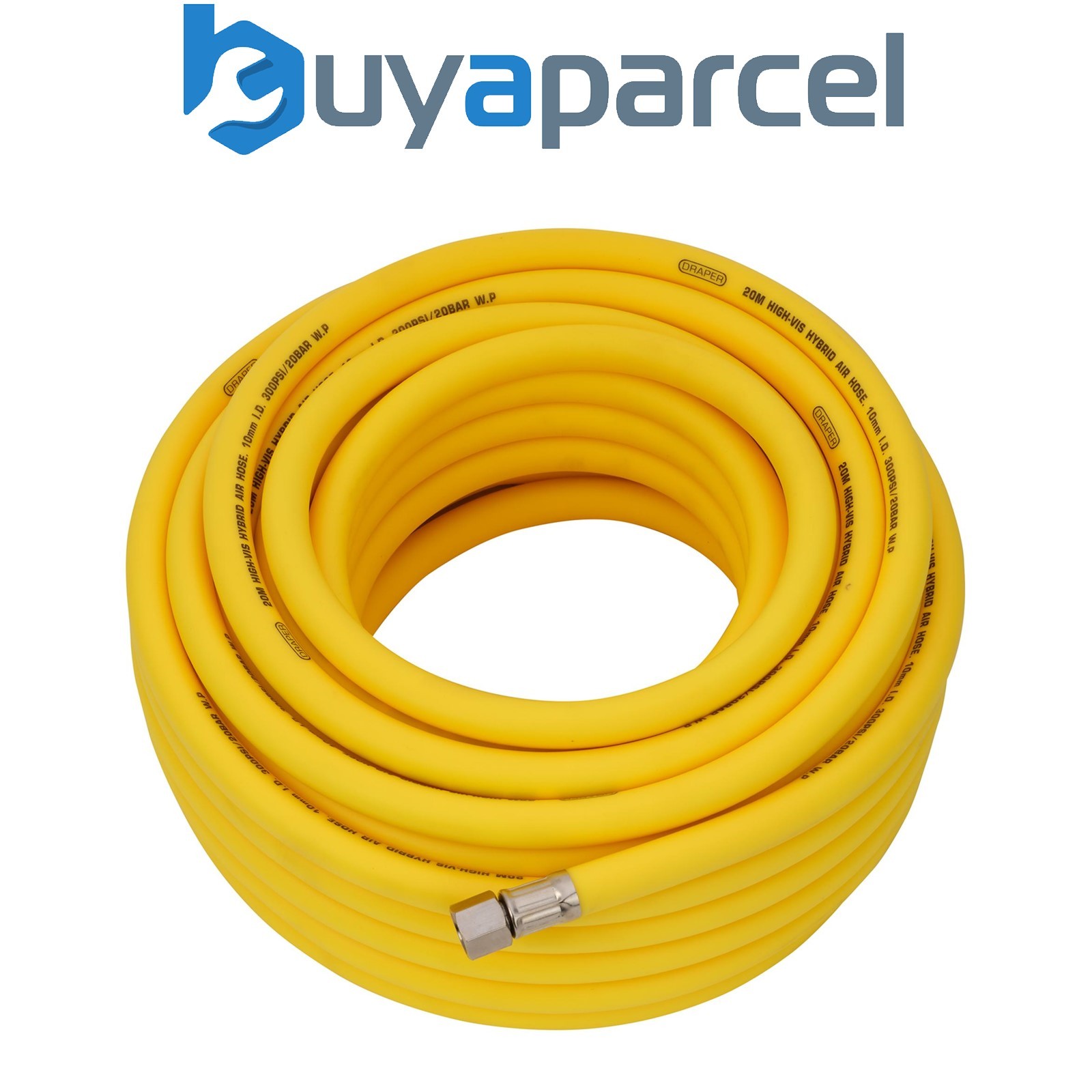 Draper 31732 High Visibility Hybrid Air Hose, 20m x 10mm, 1/4" BSP, Yellow