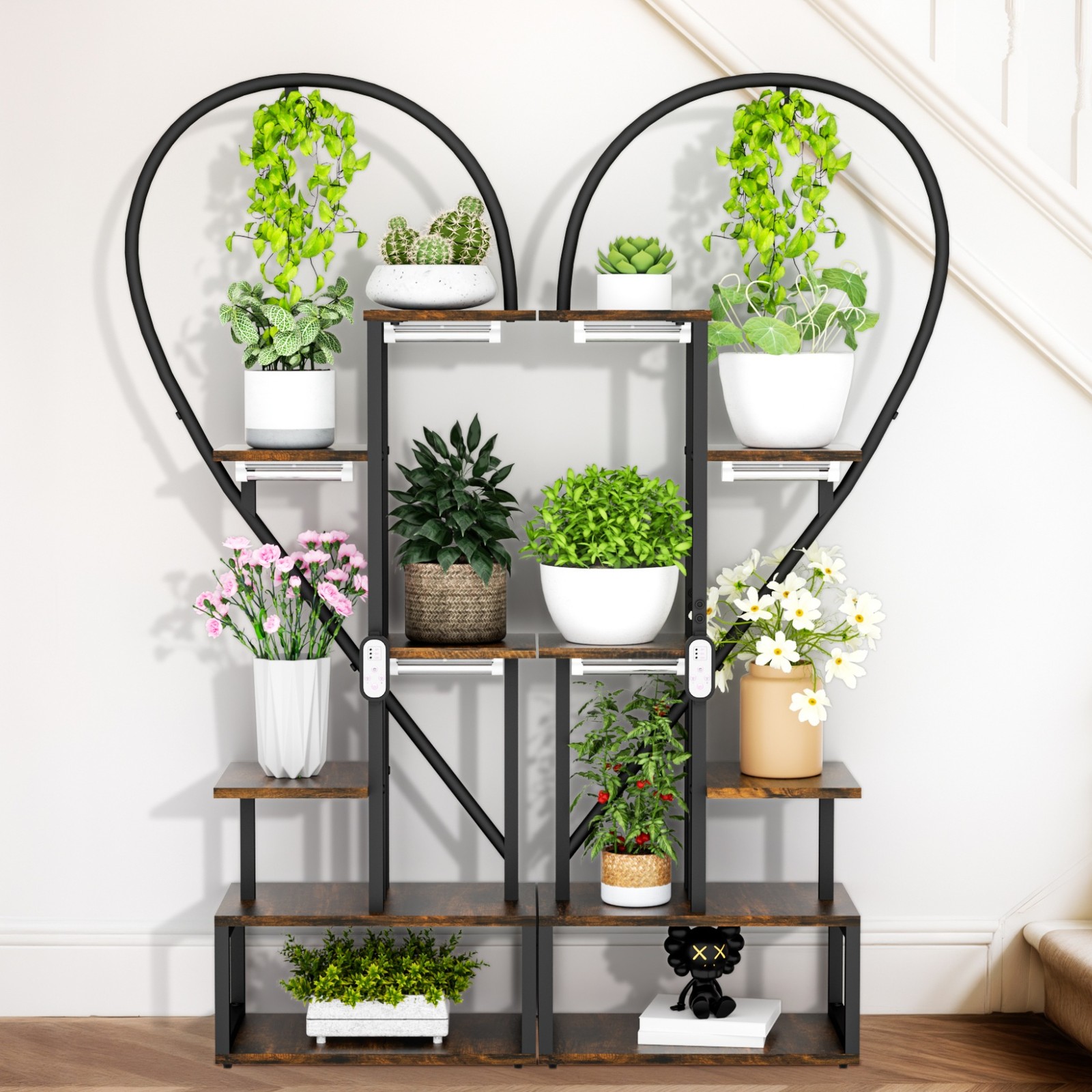 44in Multilayer Flower Indoor Plant Stand Heart Shaped Storage Rack w/Grow Ligh