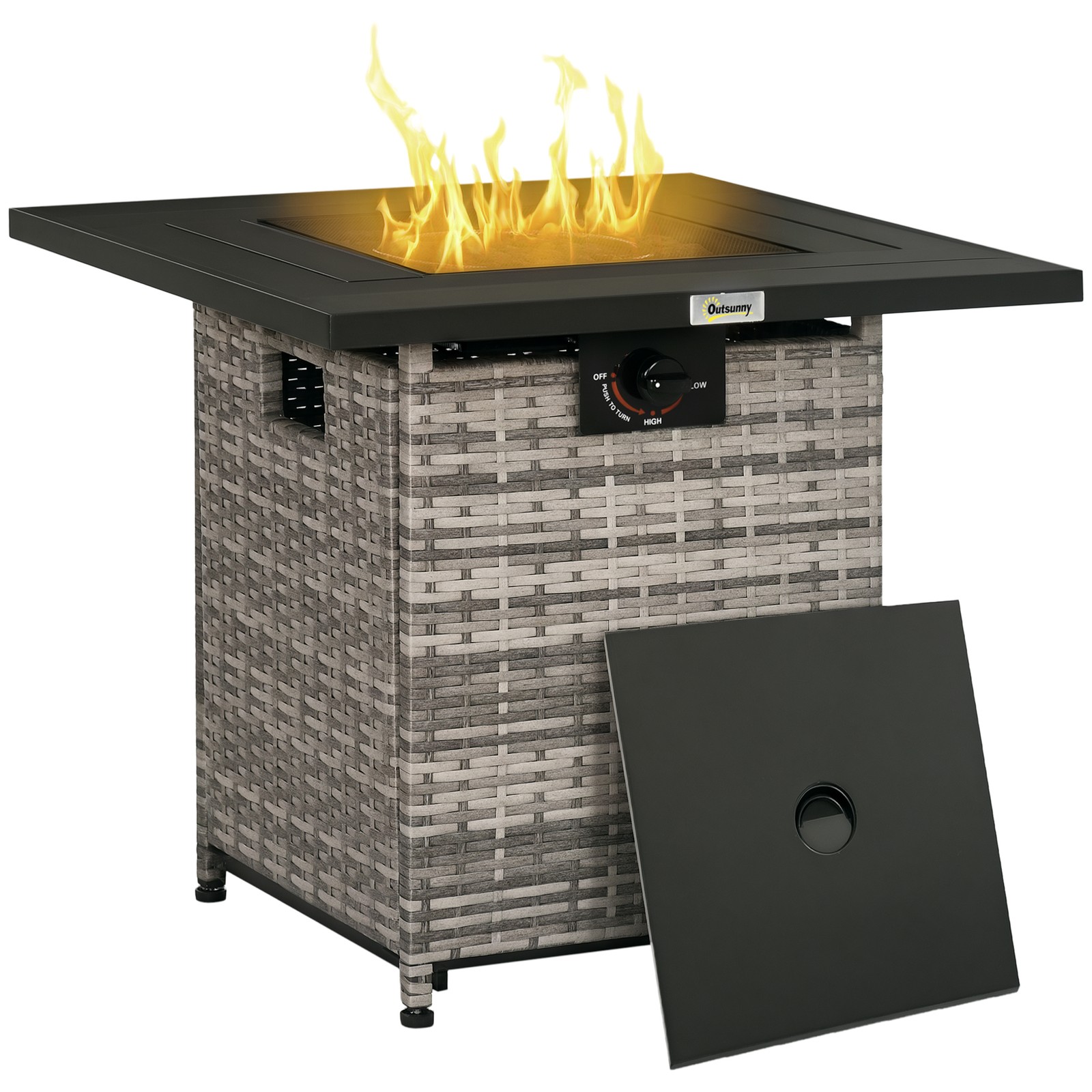 Outsunny Fire Pit Table w/ Rain Cover, Mesh Lid & Lava Stone, 40,000 BTU