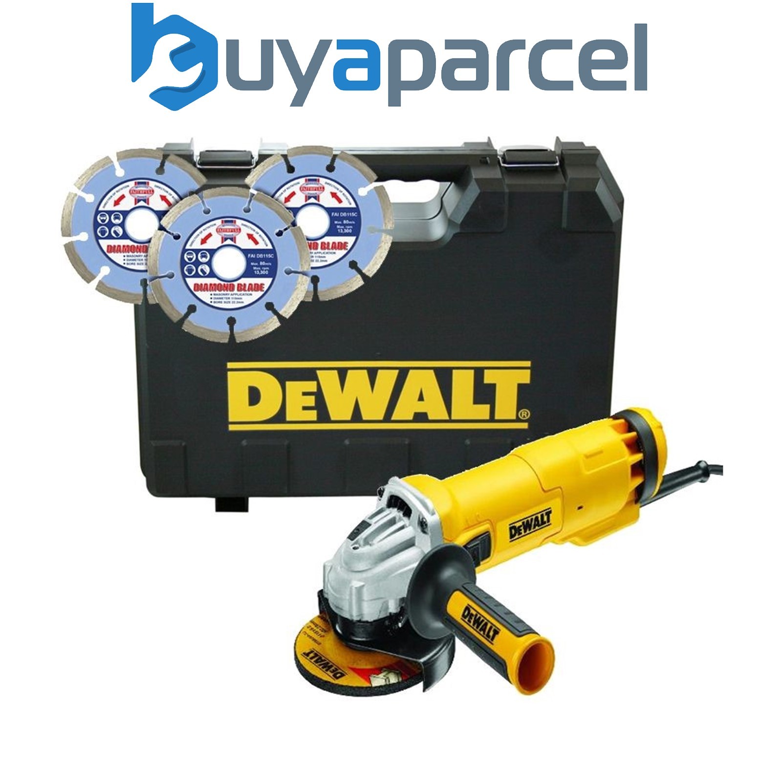 DeWalt DWE4206K 240v 115mm 4.5in Angle Grinder in Box +3 Piece Diamond Blade Set