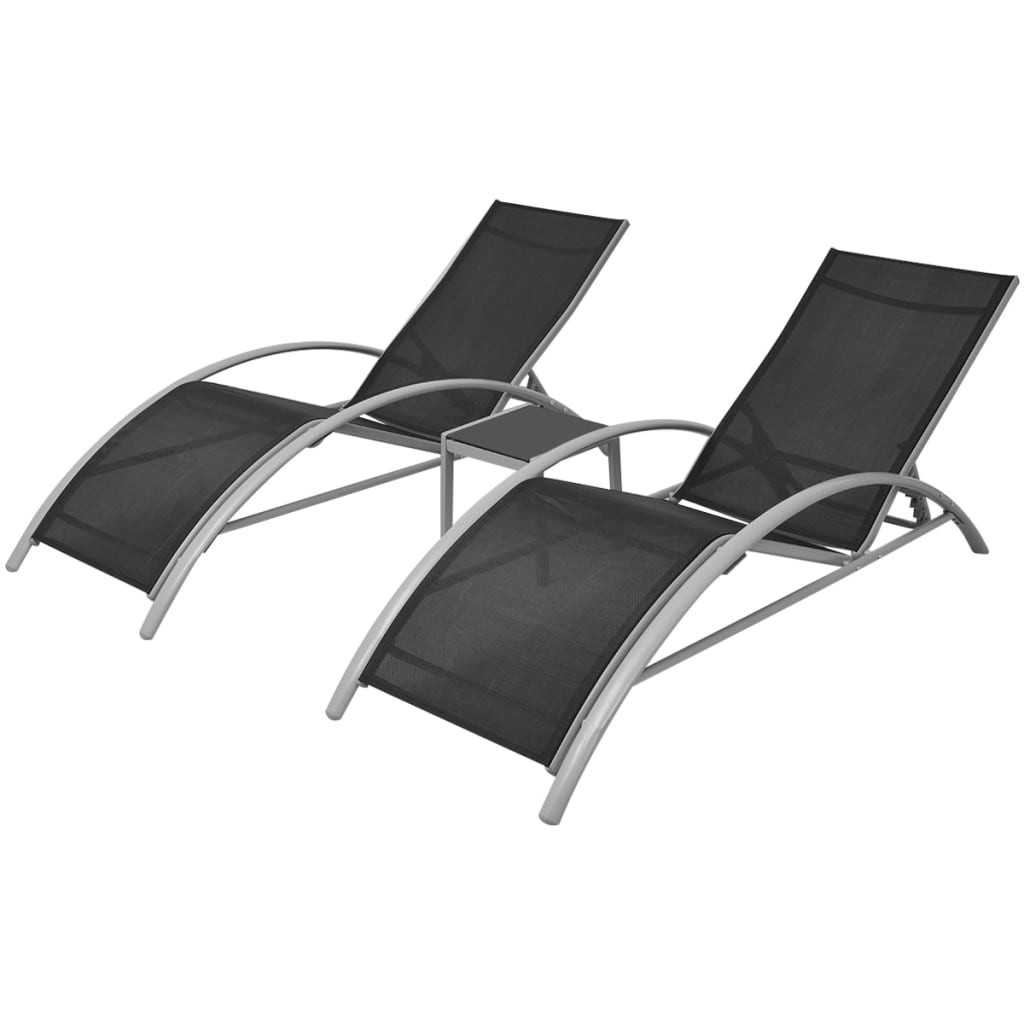 Sun Lounger Set 3 Piece Aluminium Black with Table Patio Lounge Bed vidaXL