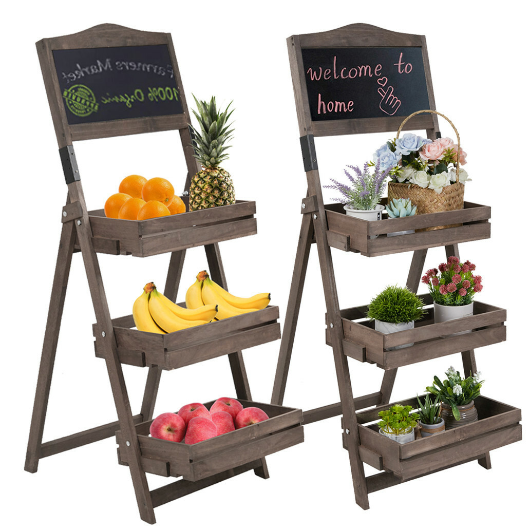 Ladder Plant Stand Flower Pot Holder Shelf Rack Display Organizer w/ Chalkboad