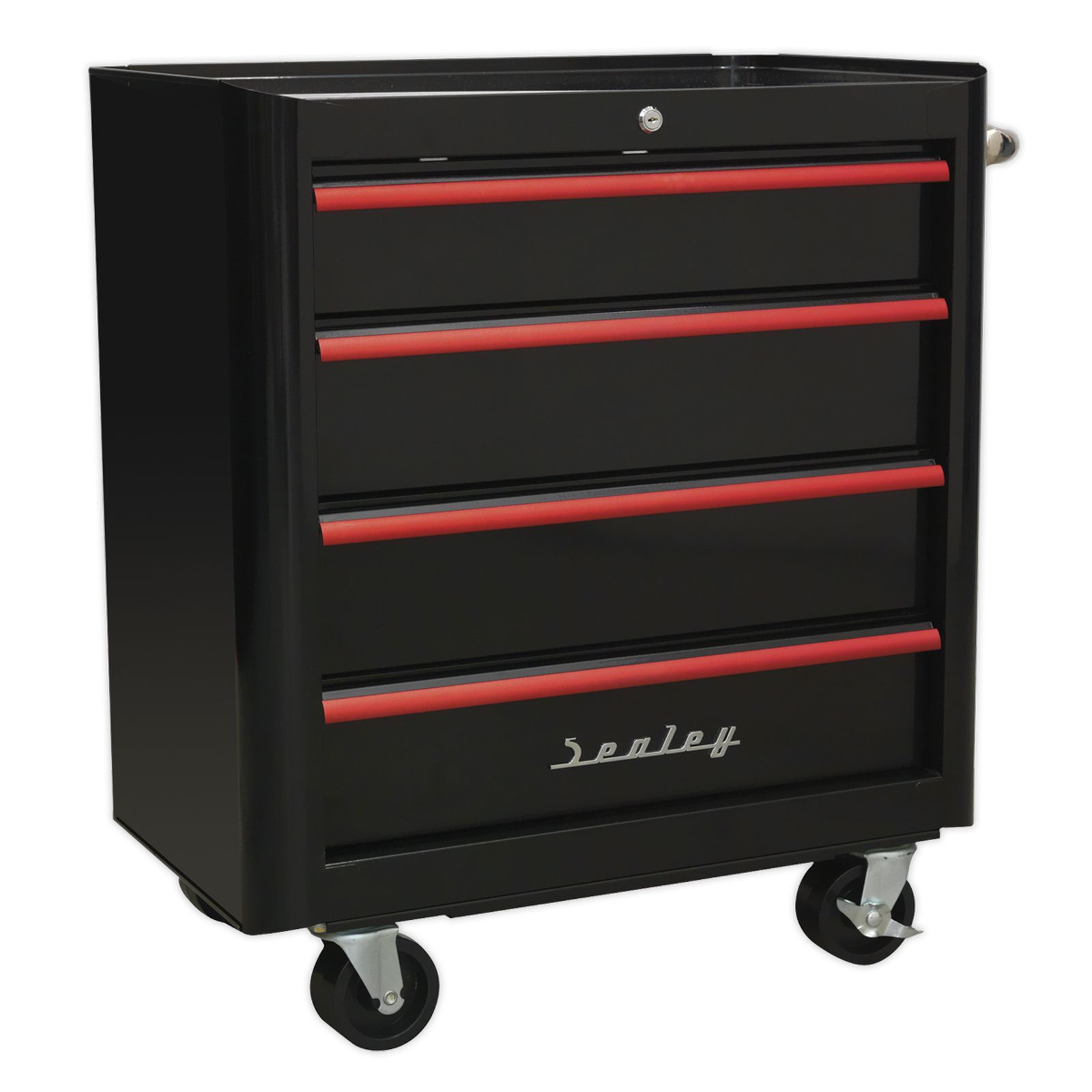 1x Sealey Rollcab 4 Drawer Retro Style Black With Red Anodised Drawer Pulls
