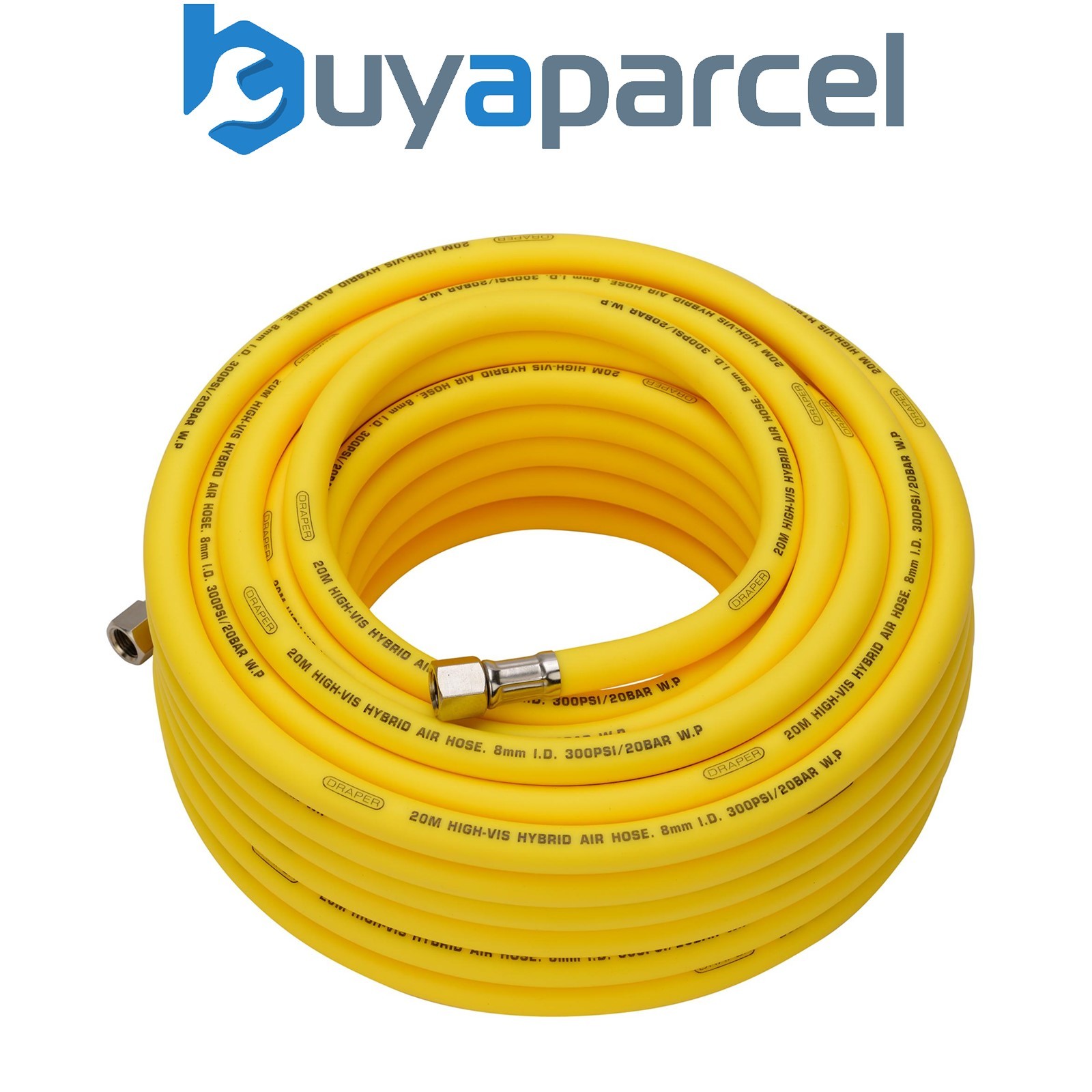 Draper 31736 High Visibility Hybrid Air Hose, 20m x 8mm, 1/4" BSP, Yellow