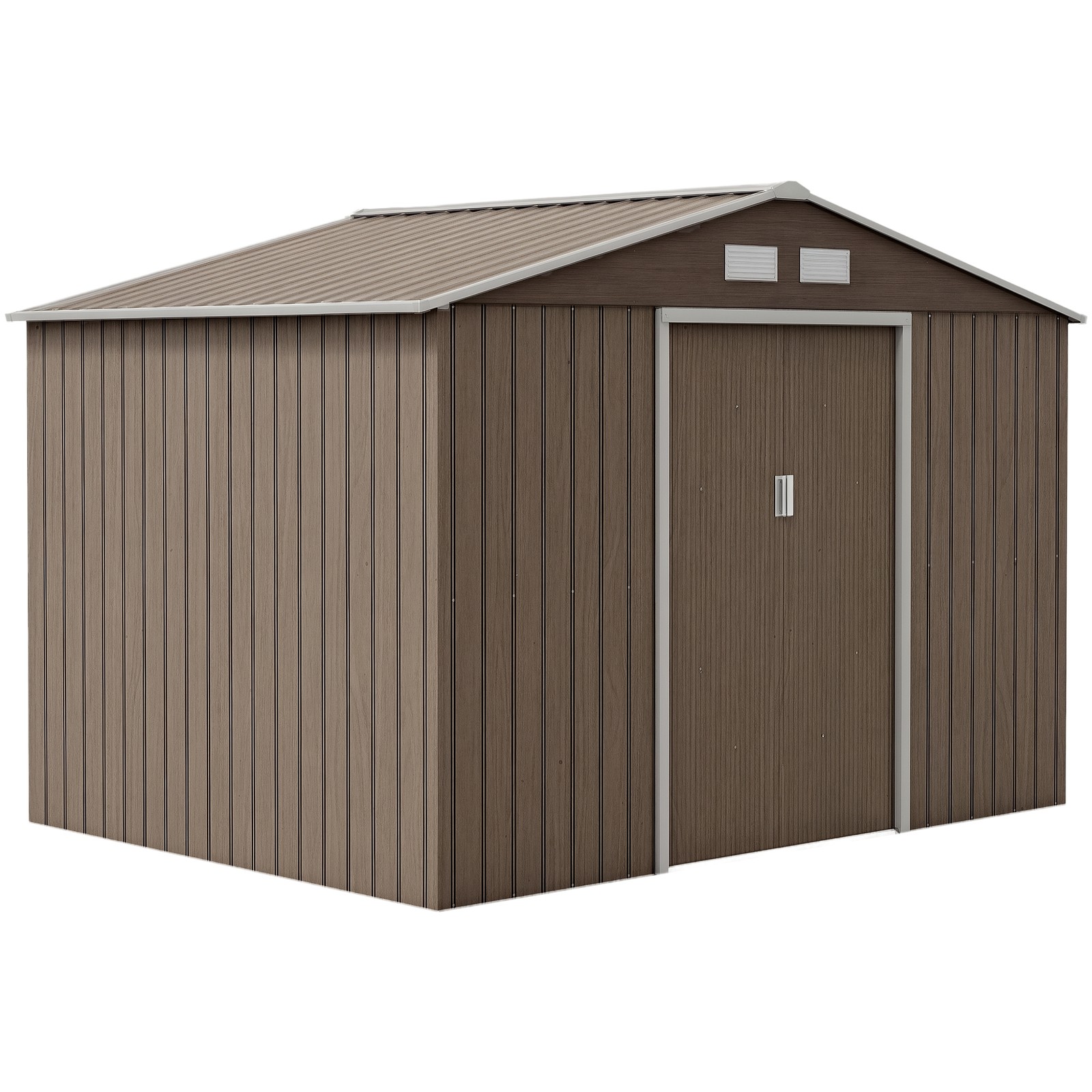 Outsunny 9 x 6FT Galvanised Garden Storage Shed with Sliding Door, Brown