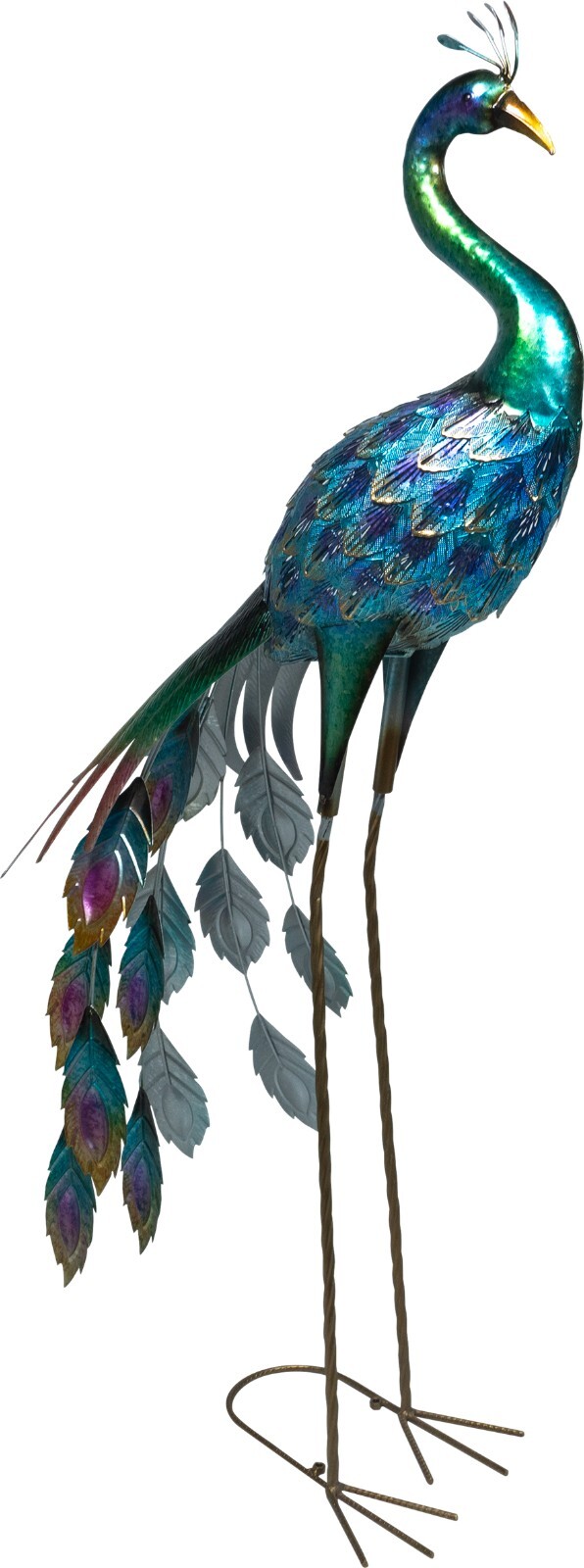 Garden Metal Peacock Ornament 108cm Lawn Border Pond Decor Durable Metal