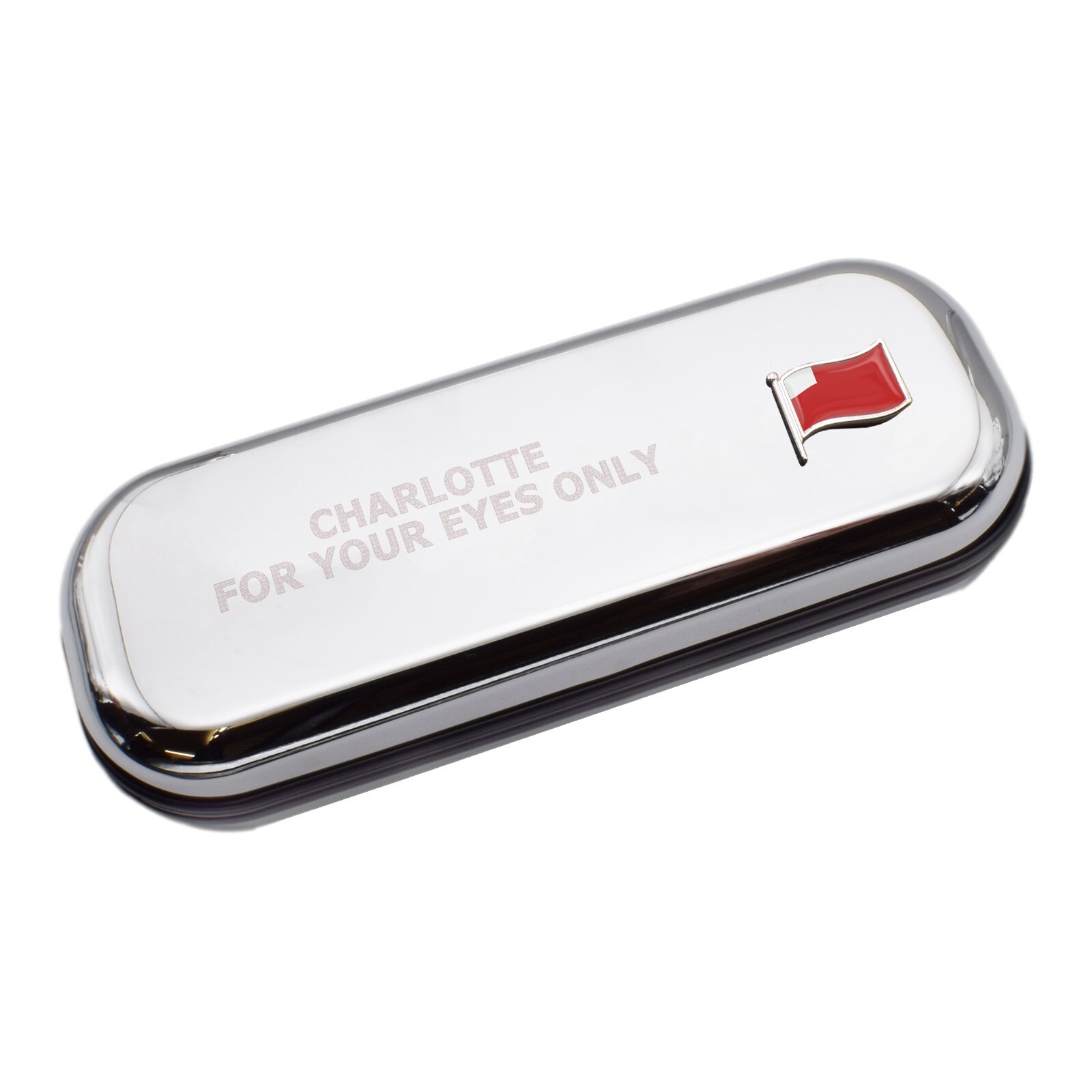 Abu Dhabi Wave Flag & Engraved With Message Chromed Glasses Case Box