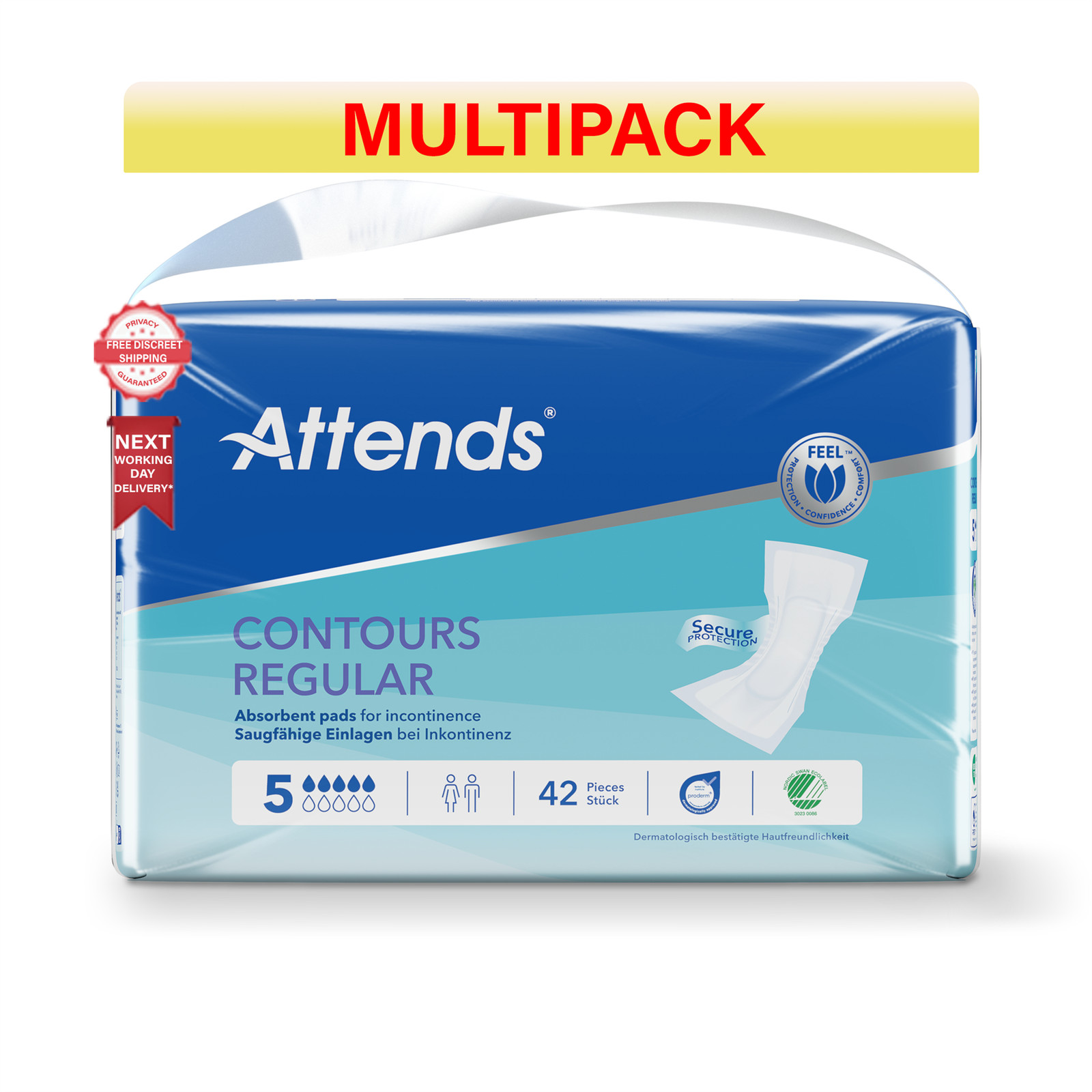 Attends - Contours regular 5 - Incontinence Pads - 5 pack of 42