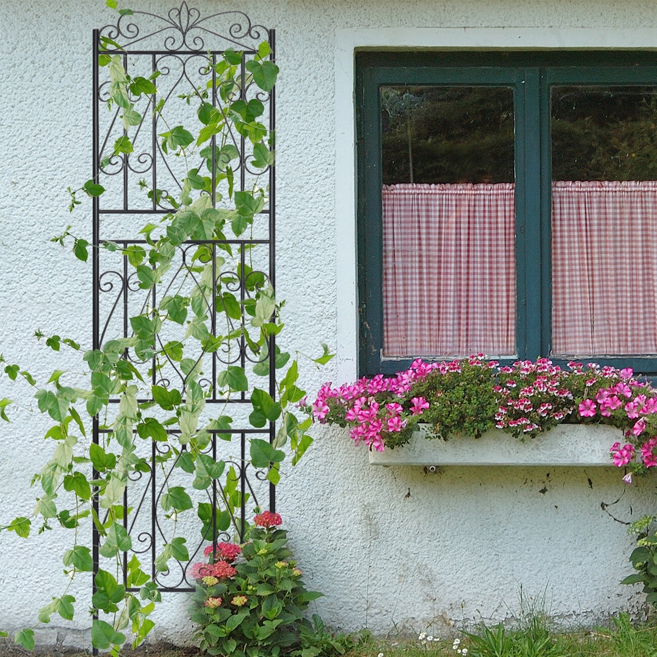 Rustproof Metal Garden Trellis Fence Climbing Plant Support for Patio & Backyard