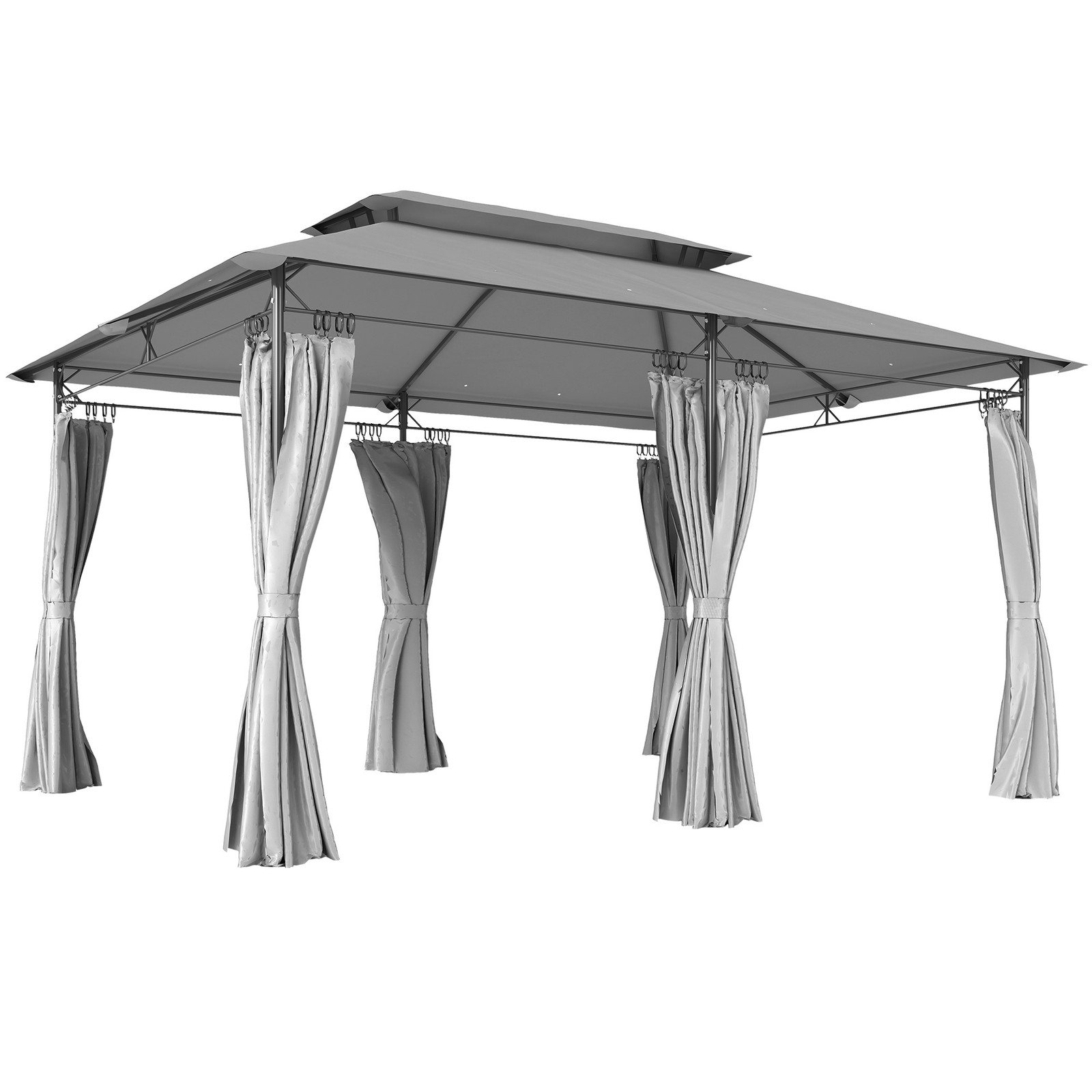 Outsunny 3 x 4m Garden Gazebo with Sides, Double Roof Metal Gazebo, Grey