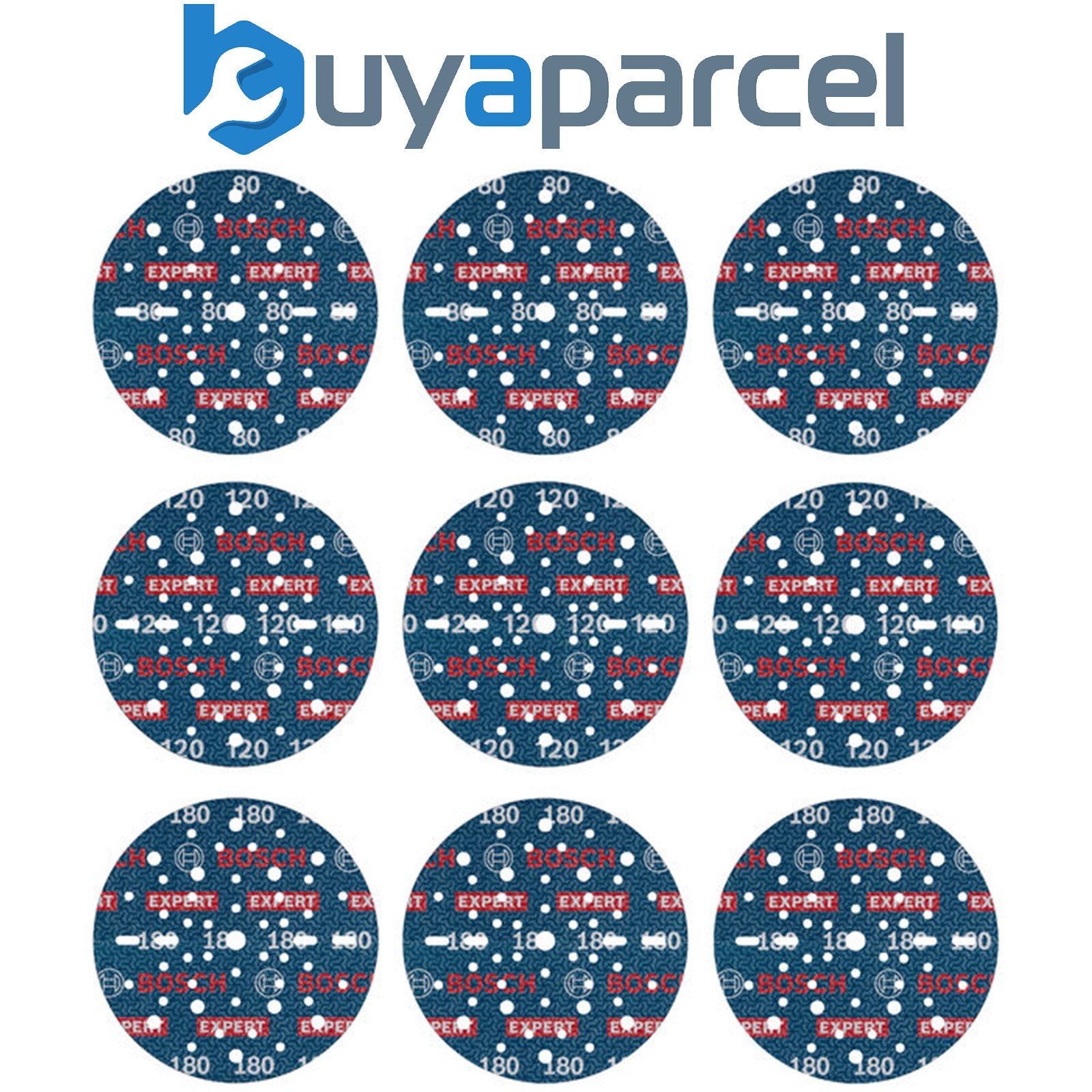Bosch EXPERT O780 Foil Sanding Disc Set 150 mm G80 G120 G180 9 pcs 2608902448