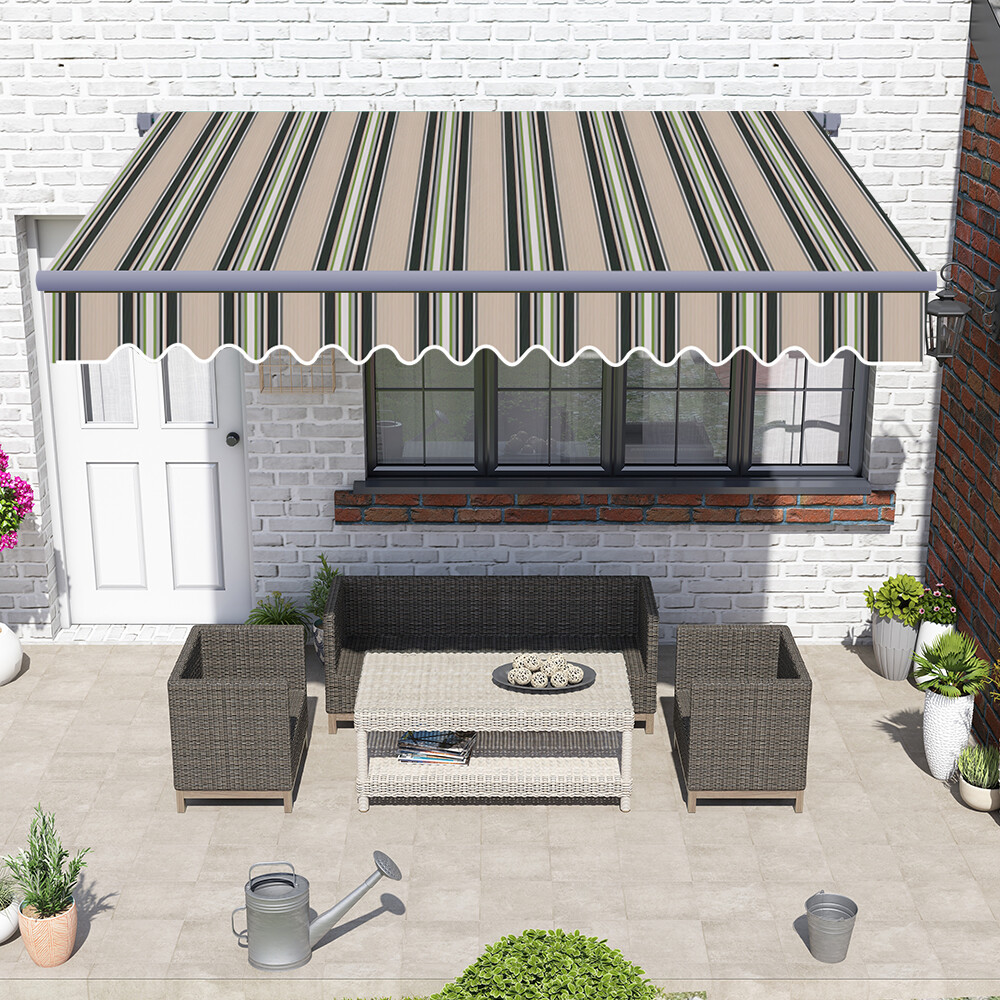 3.5M Patio Manual Awning Canopy Garden UV Sun Shade Retractable Multi-Stripe