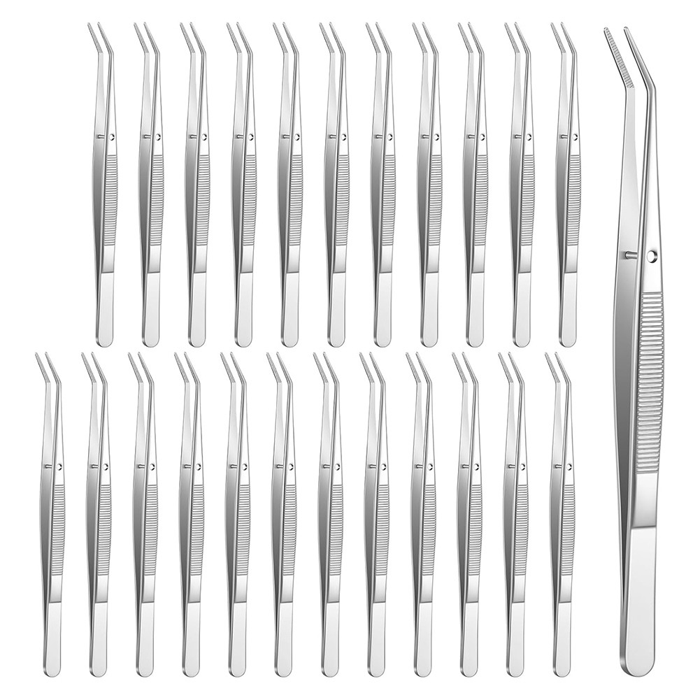 24Pcs Stainless Steel Tweezers with Curved Serrated Tip for Craft Sewing Z1F2